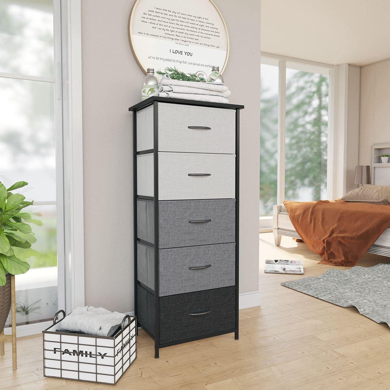 Gray and Black 5-Drawer Vertical Nursery Dresser with Soft Close