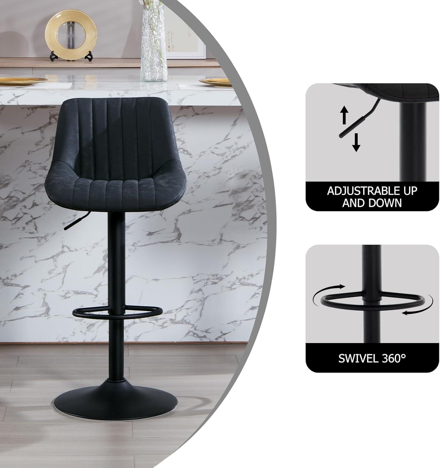 Corrigan Studio® Bar Stools Set of 3, Swivel Counter Height Barstools with Back, Adjustable PU Leather Bar Chairs, Modern Armless Kitchen Island Stool, Black