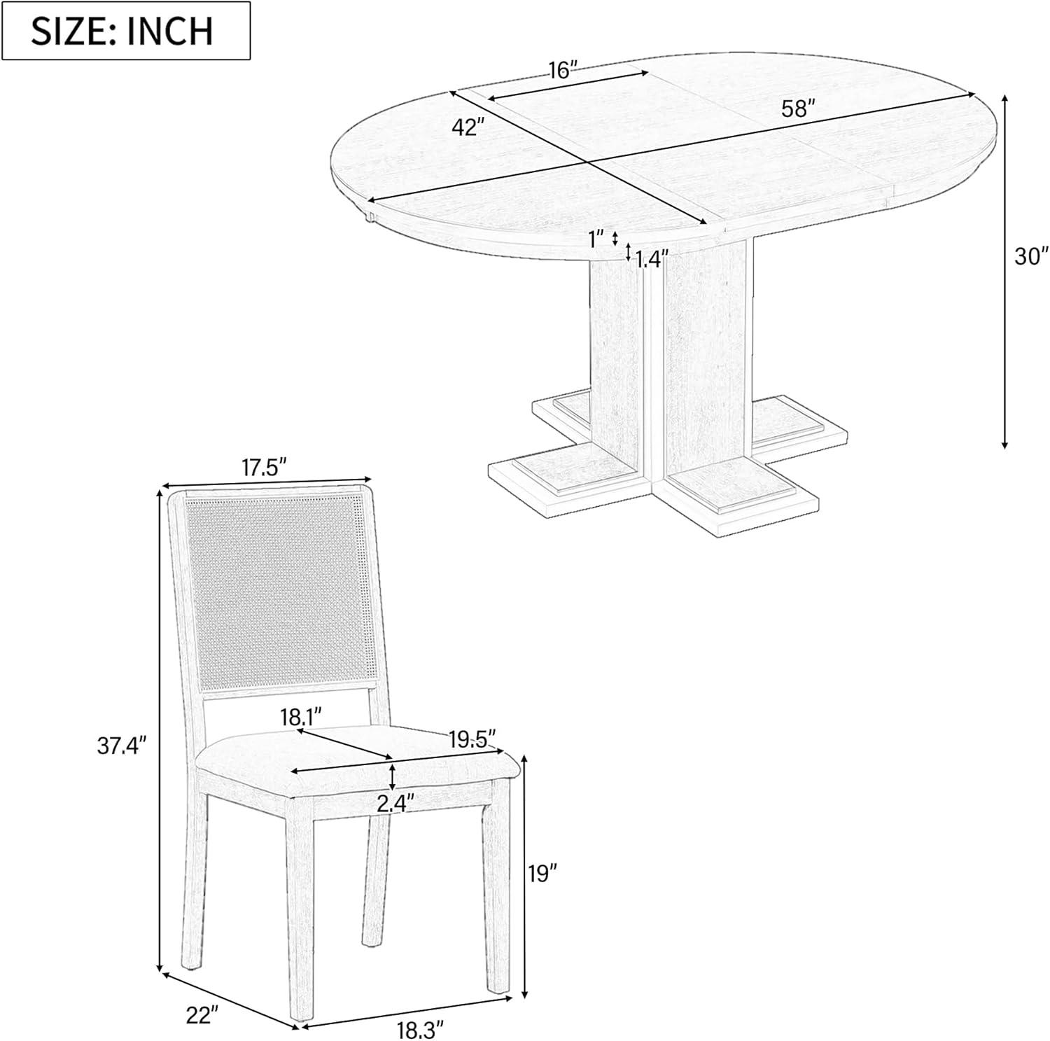 Bellemave Extendable Dining Table Set for 4, 5-Piece Round Table Set with 4 Chairs, Circle Table with Upholstered Chairs, Oval Kitchen Table Set with Extendable Table (Natural Wood Wash)