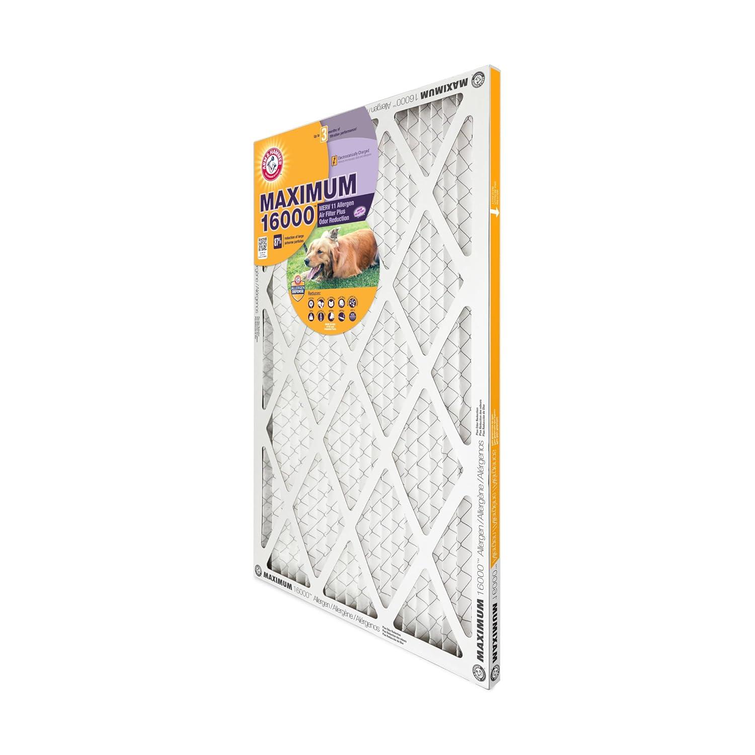 18x18x1 Arm & Hammer Maximum 16000 Allergen Odor Air Filters (MERV 11) (4-Pack)