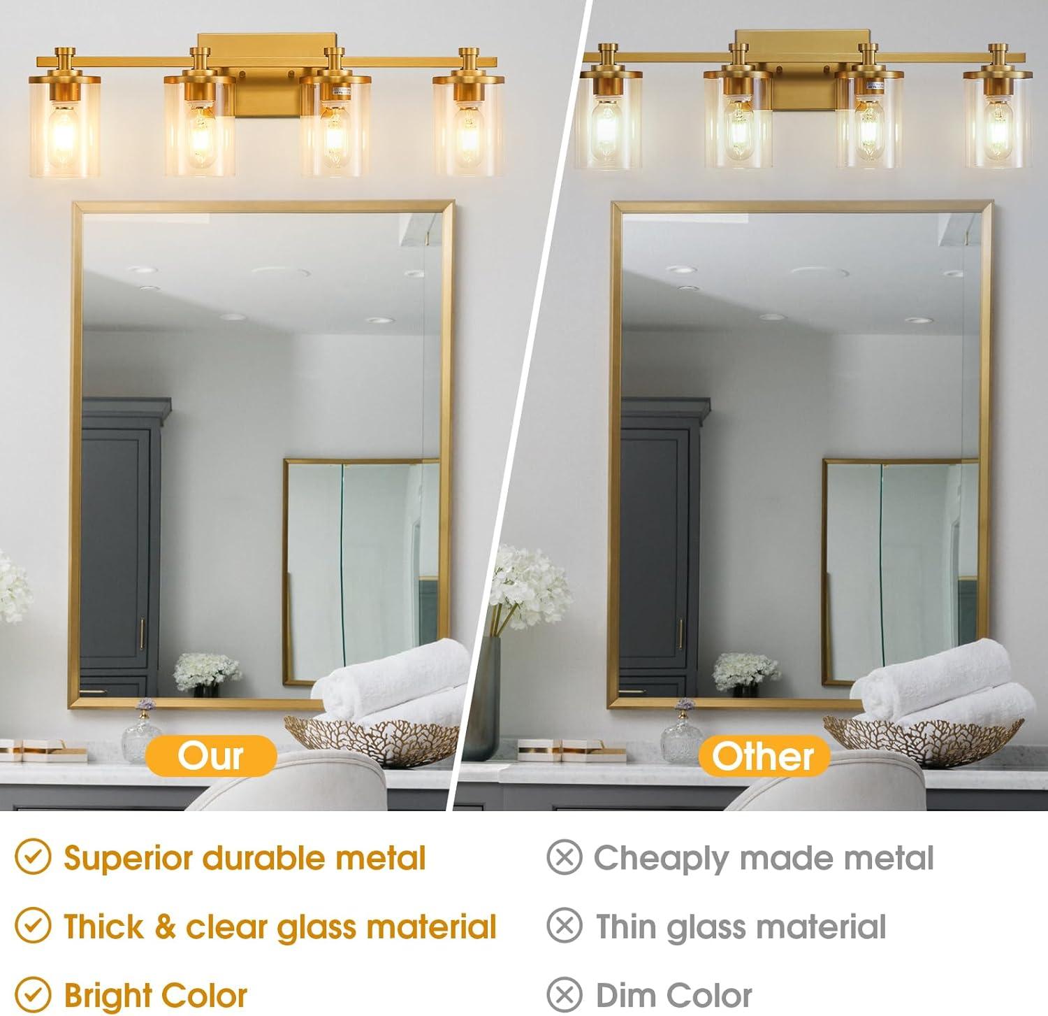 Gold 4-Light Modern Vanity Fixture with Clear Glass Shades