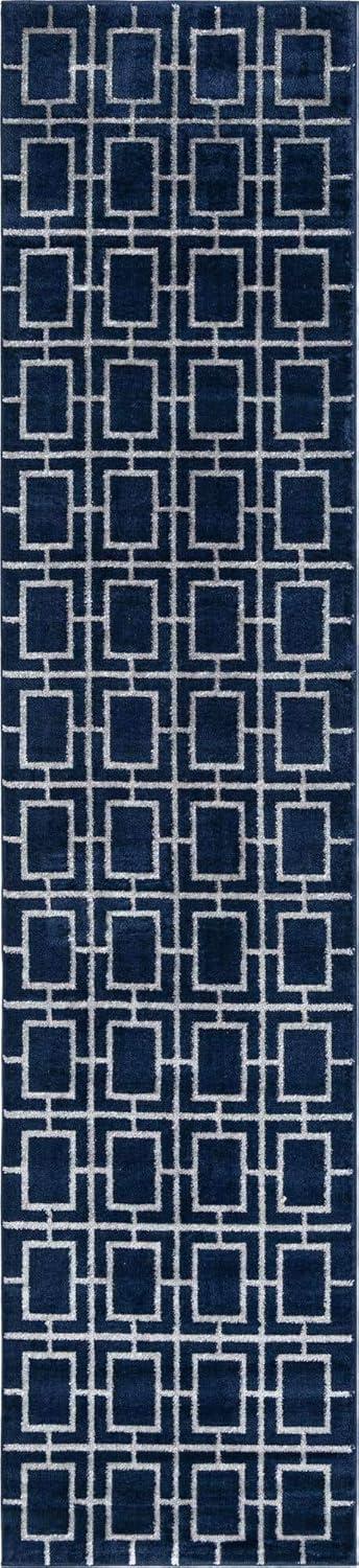 Glam Navy Blue Silver Area Rug