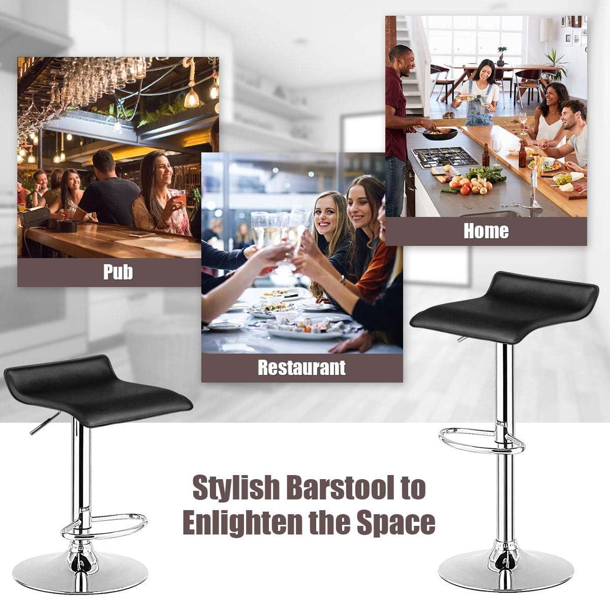 Sleek Adjustable Swivel Backless Bar Stool in Black Leather