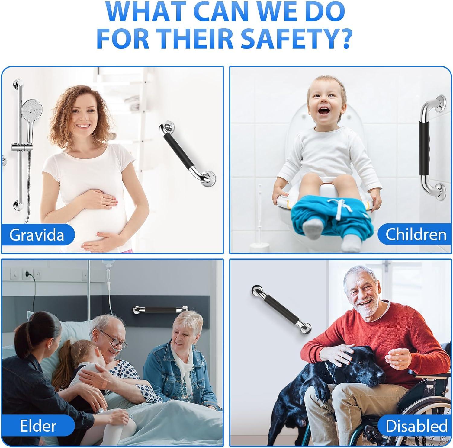 2 Pack 16 Inch Grab Bars for Bathtubs and Showers, Anti Slip Handicap Grab Bars for Shower, Safety Bath & Toilet Rail for Elderly Senior, Shower Handle Disability Assist Bathroom Handrail