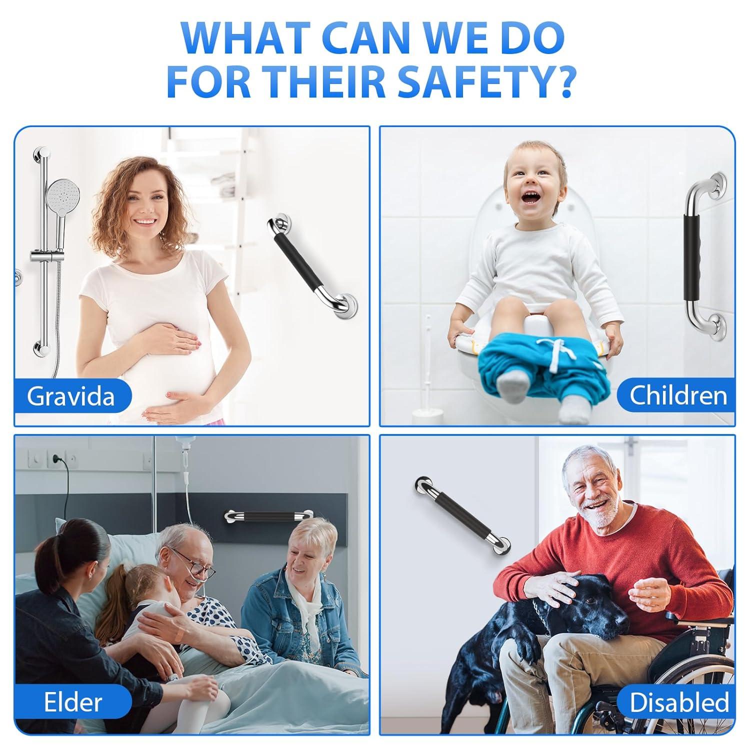 2 Pack 16 Inch Grab Bars for Bathtubs and Showers, Anti Slip Handicap Grab Bars for Shower, Safety Bath & Toilet Rail for Elderly Senior, Shower Handle Disability Assist Bathroom Handrail