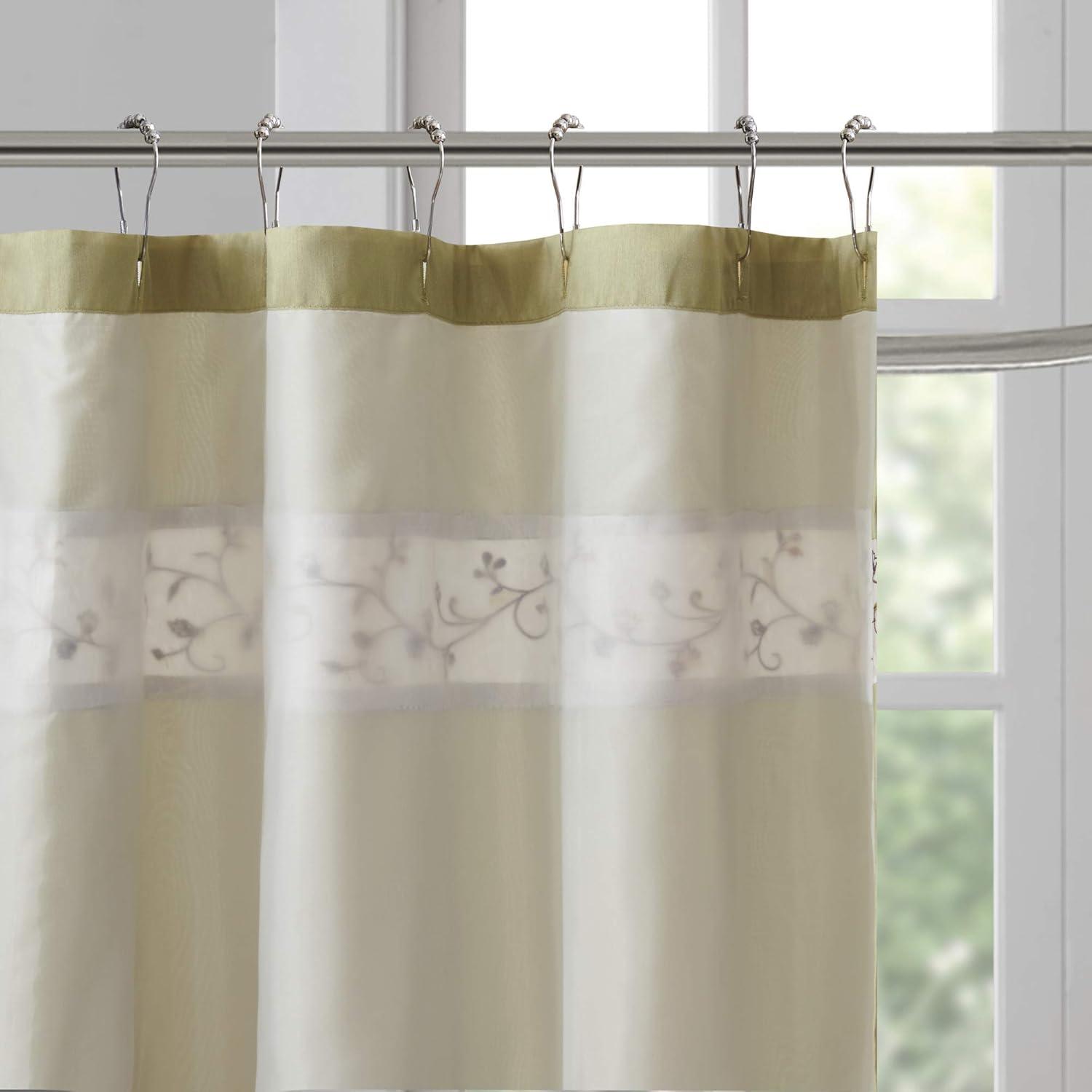 Madison Park Serene Faux Silk Embroidered Floral Shower Curtain