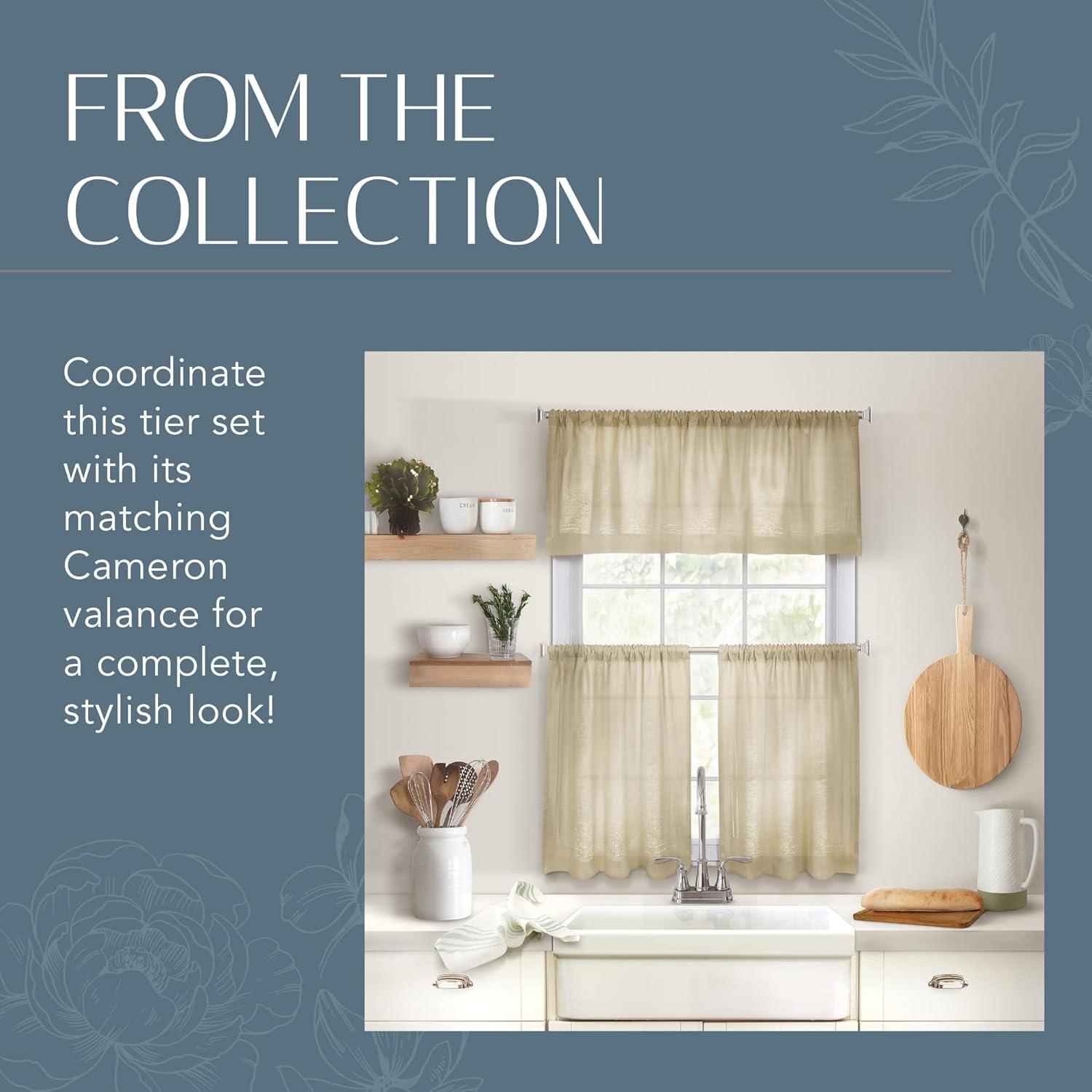 Elrene Cameron Linen Rod Pocket Kitchen Tier Window Curtain Set of 2 - Elrene Home Fashions