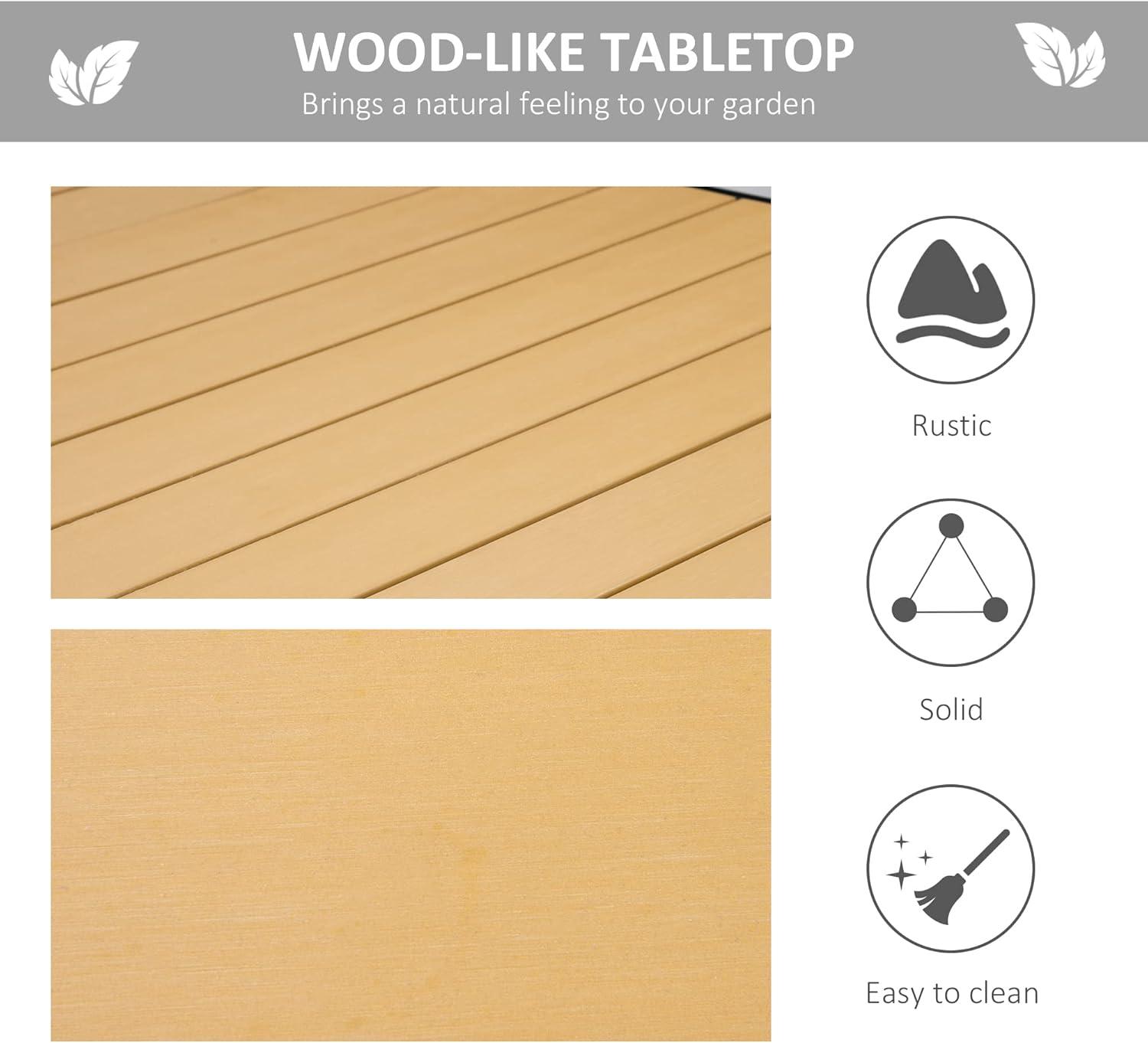 Outsunny 75" x 35" Outdoor Dining Table for 8 People, Rectangular Aluminum Frame Garden Table with All-Weather Faux Wood Top for Garden, Lawn, Patio, Natural