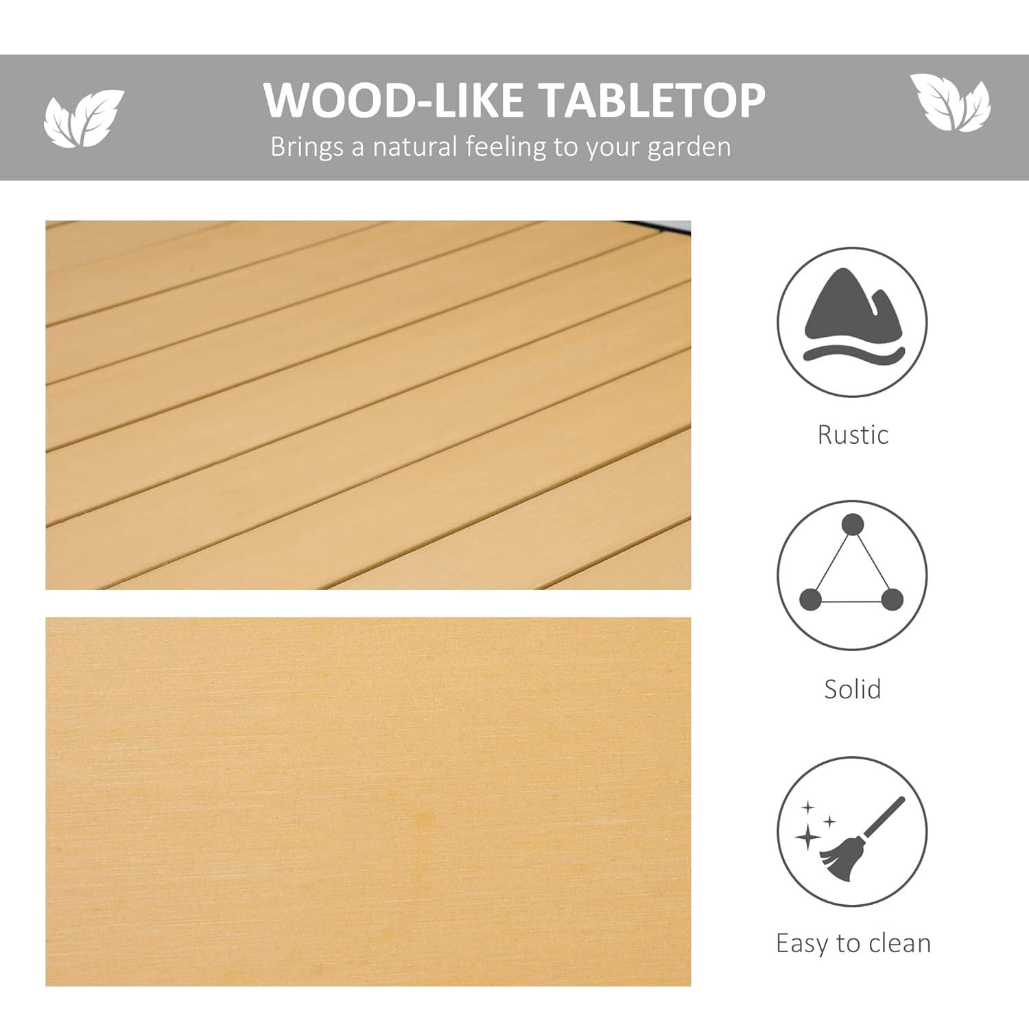 Outsunny 75" x 35" Outdoor Dining Table for 8 People, Rectangular Aluminum Frame Garden Table with All-Weather Faux Wood Top for Garden, Lawn, Patio, Natural