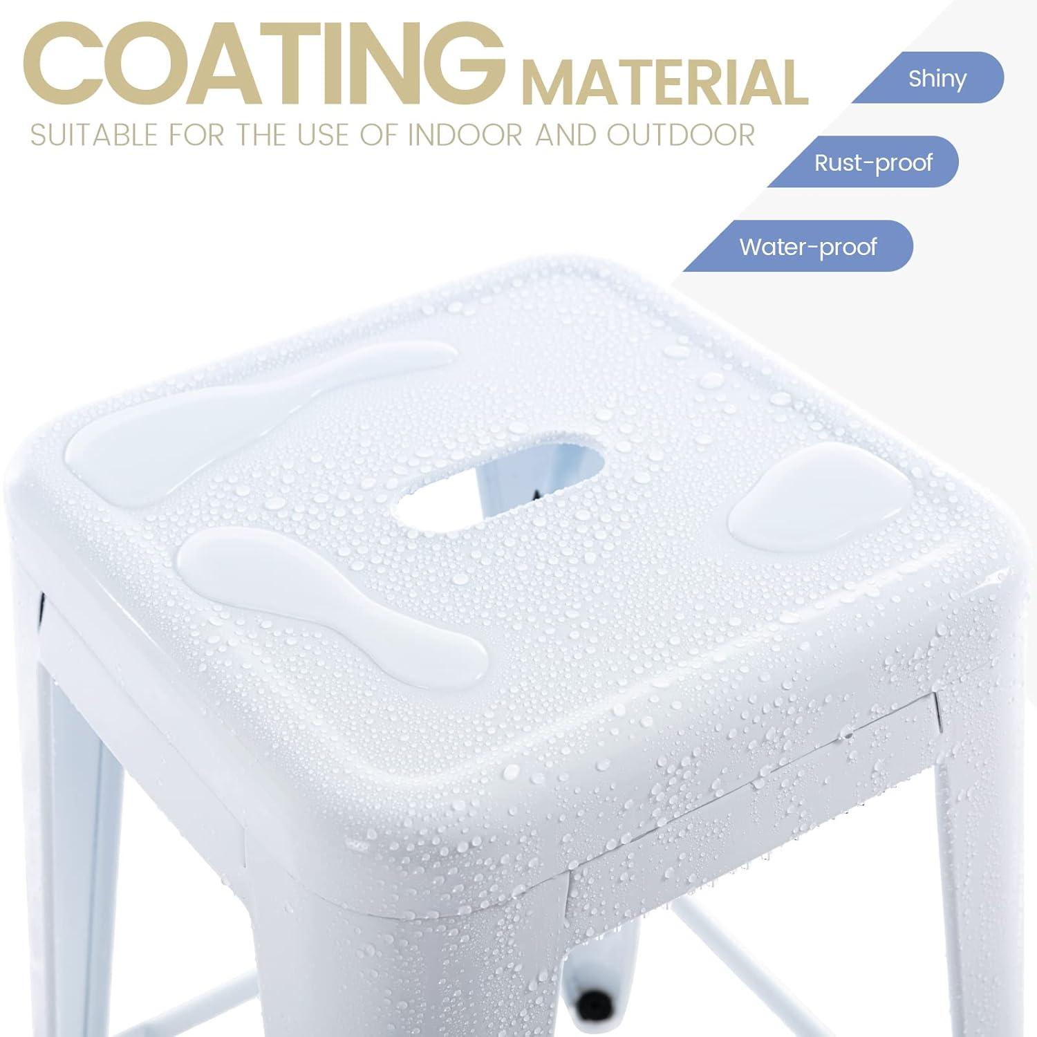 BestMassage Set of 4 Stackable Metal Bar Stools 24 Inch Counter Barstool Height Backless, White