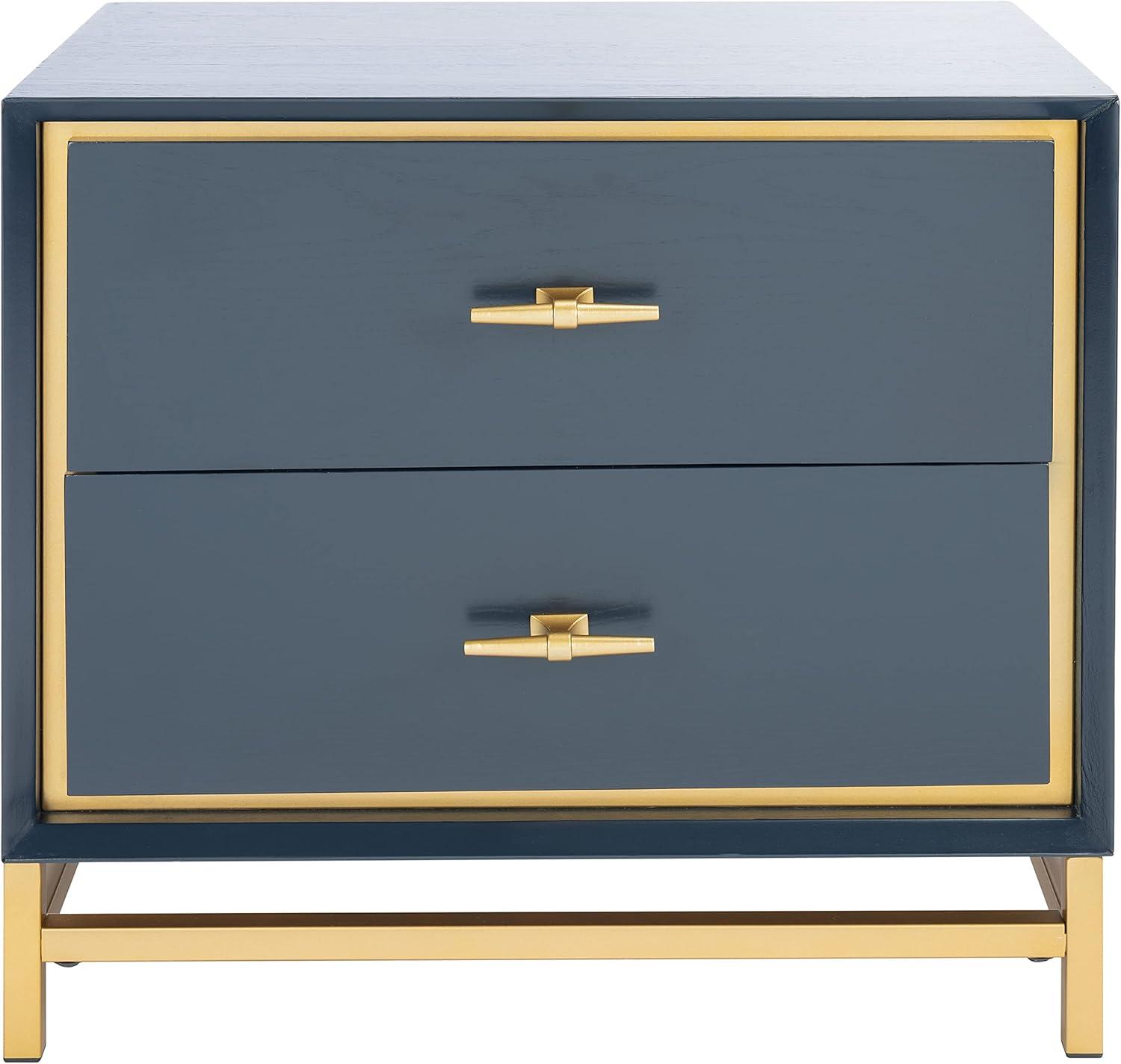 Fenno 2 Drawer Nightstand - Teal/Brass - Safavieh.