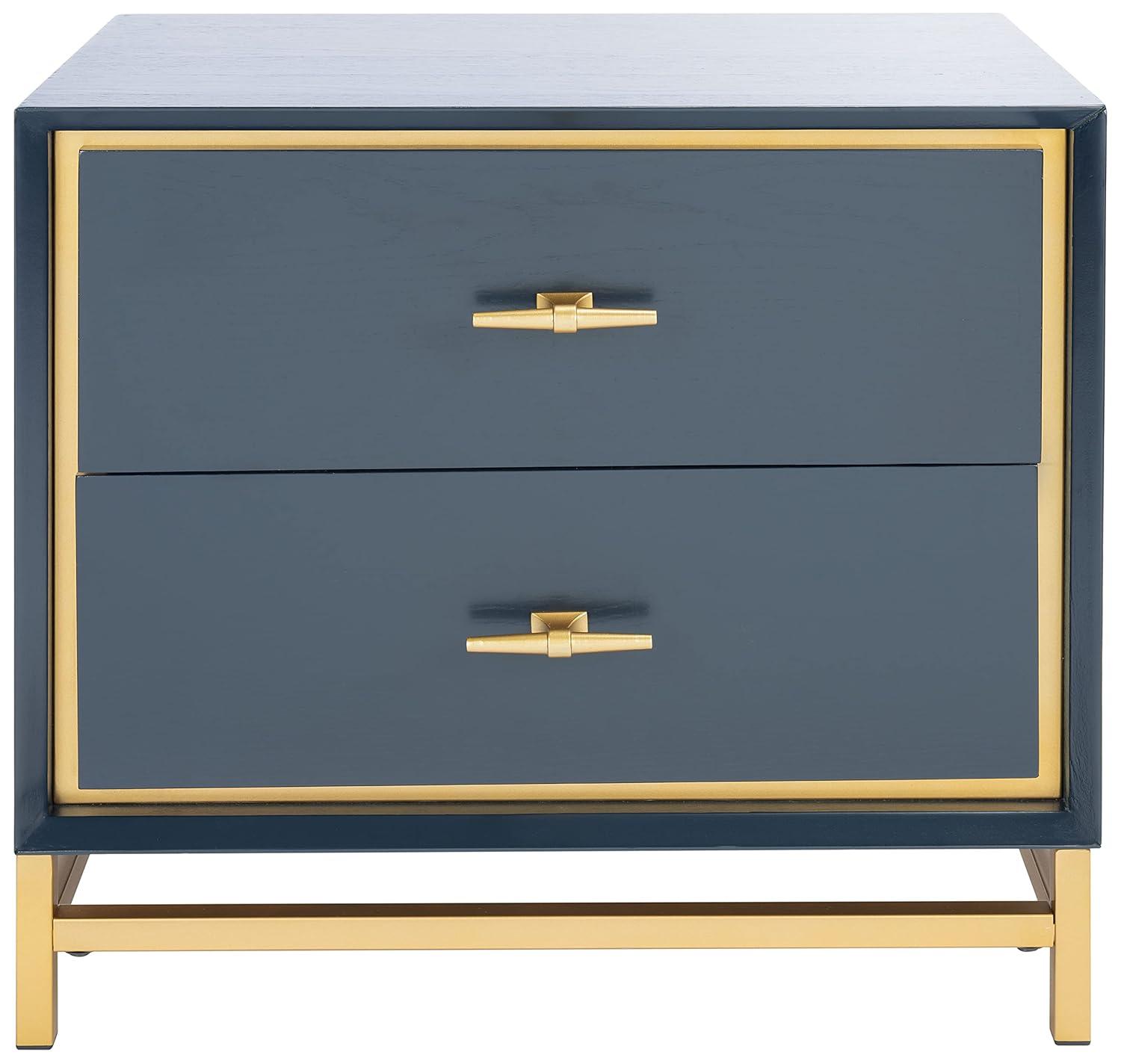 Fenno 2 Drawer Nightstand - Teal/Brass - Safavieh.