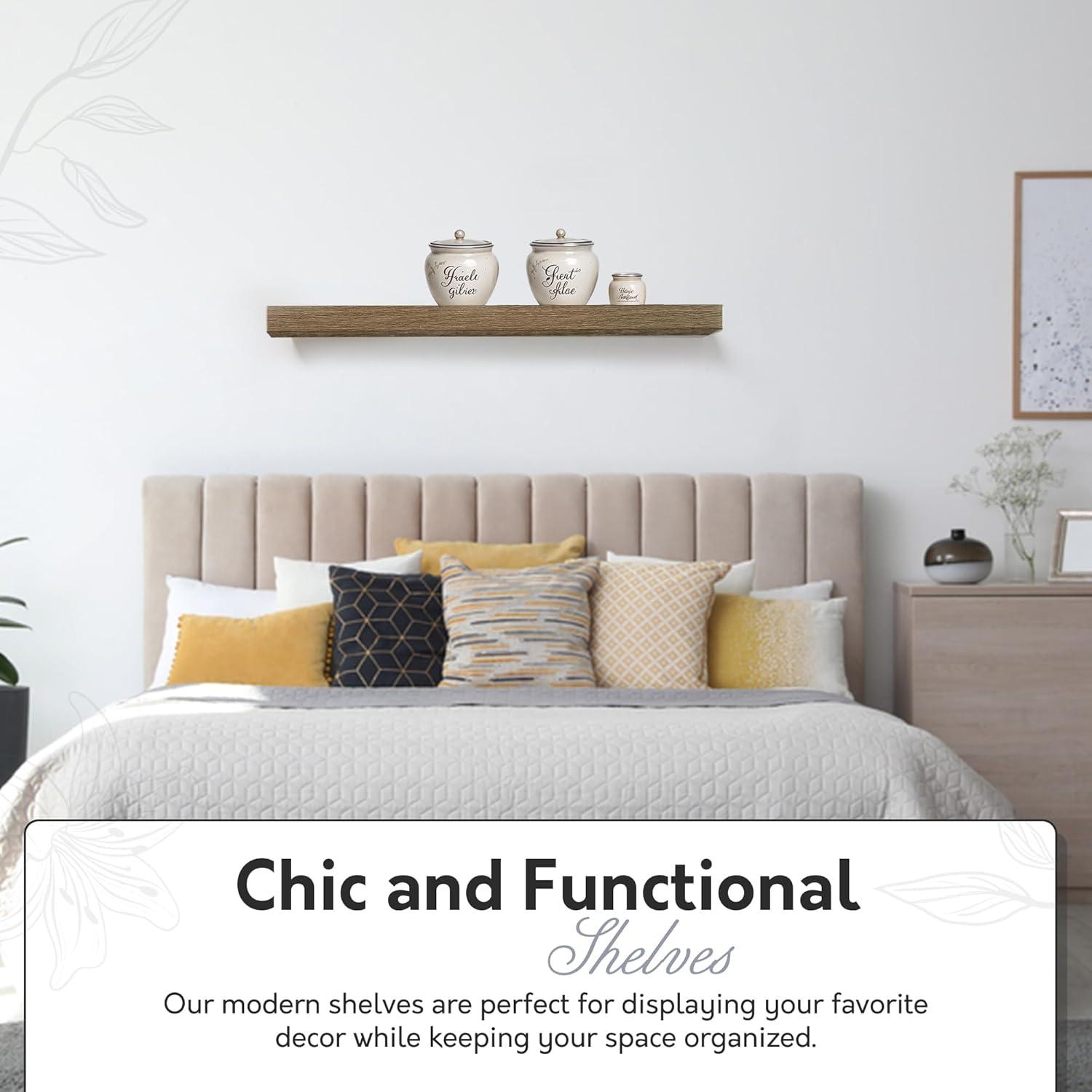 InPlace 24" Floating Shelf Wall Mounted Hidden Brackets Rustic Wood: Modern Design, MDF, Smooth Finish, Includes Mounting Hardware