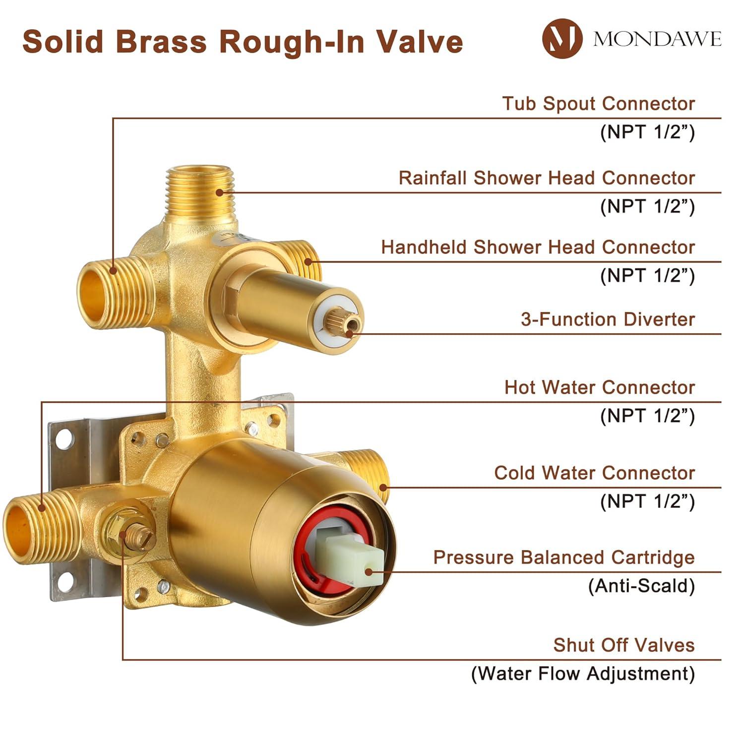 mondawe Calliope Wall Mounted 3 Function Retro Shower System with 3 Setting Handheld MD-A3815-BG3