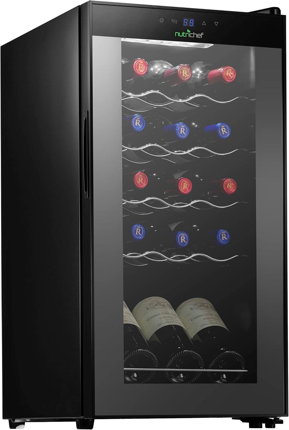 NutriChef PKCWC150 - Wine Chilling Refrigerator Cellar - Touch Button Control with Air Tight Seal, Contains Placement for Standing Bottles (15 Bottle Storage Capacity)