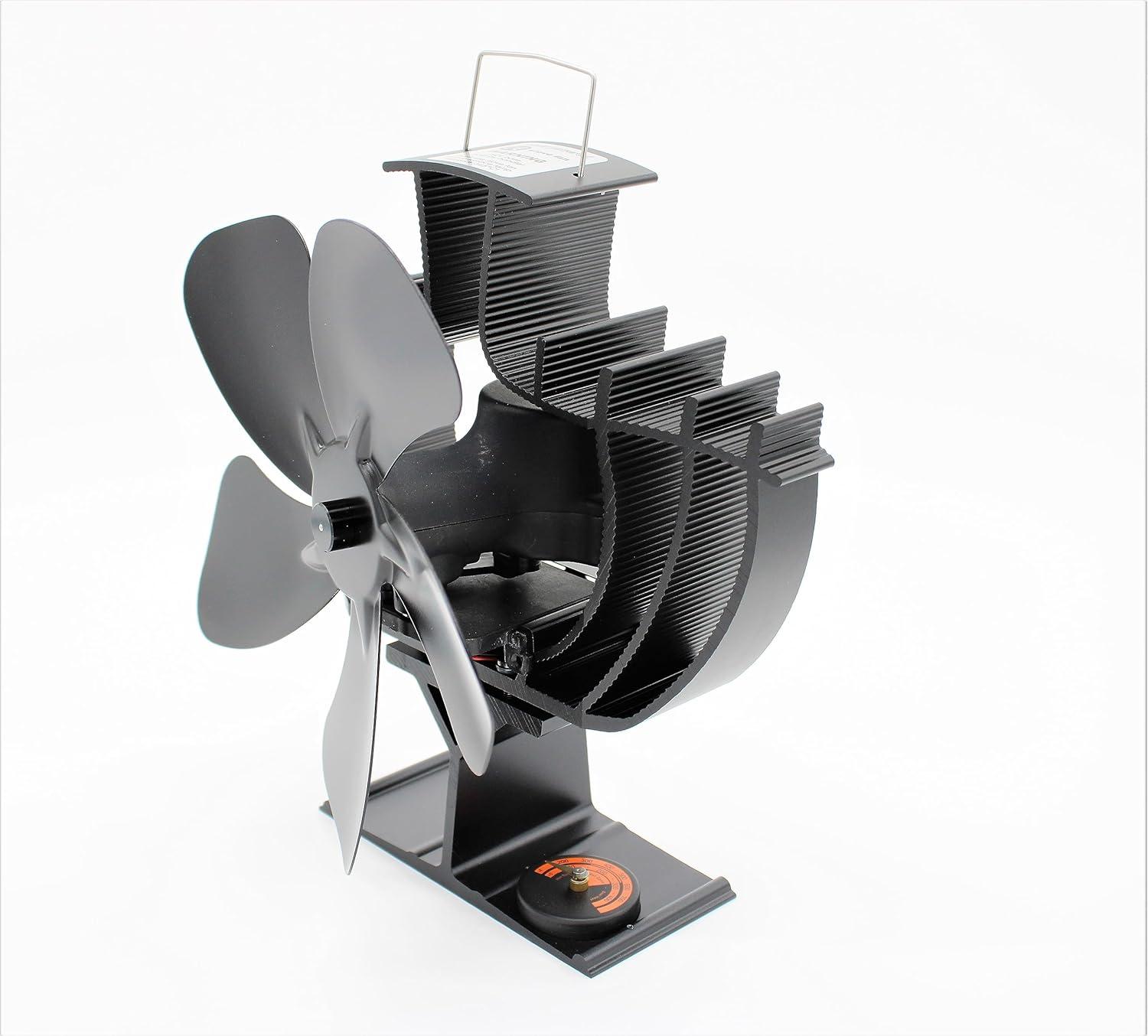Black Matte Heat-Powered Oscillating Wood Stove Fan