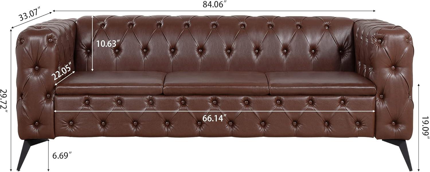 QHITTY Chesterfield Tufted Sofa, Leather Couch Accent Upholstered 3 Seater Button Sofa with Tufted Back for Living Room Bedroom Furniture (Dark Brown)