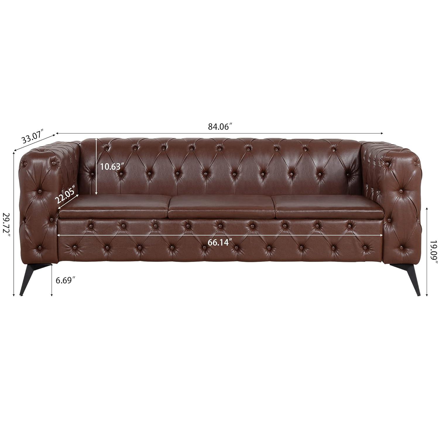 QHITTY Chesterfield Tufted Sofa, Leather Couch Accent Upholstered 3 Seater Button Sofa with Tufted Back for Living Room Bedroom Furniture (Dark Brown)