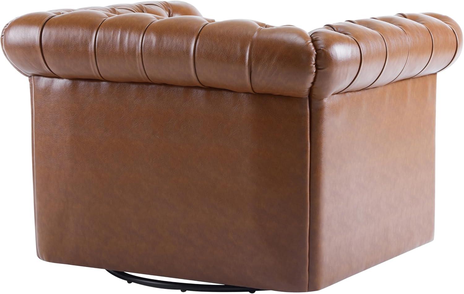 Christopher Knight Home Swivel Scrolled Armchair, Nailhead Accent Chair, Comfortable Single Sofa Chair with Tufted Button Backrest Design, Cognac