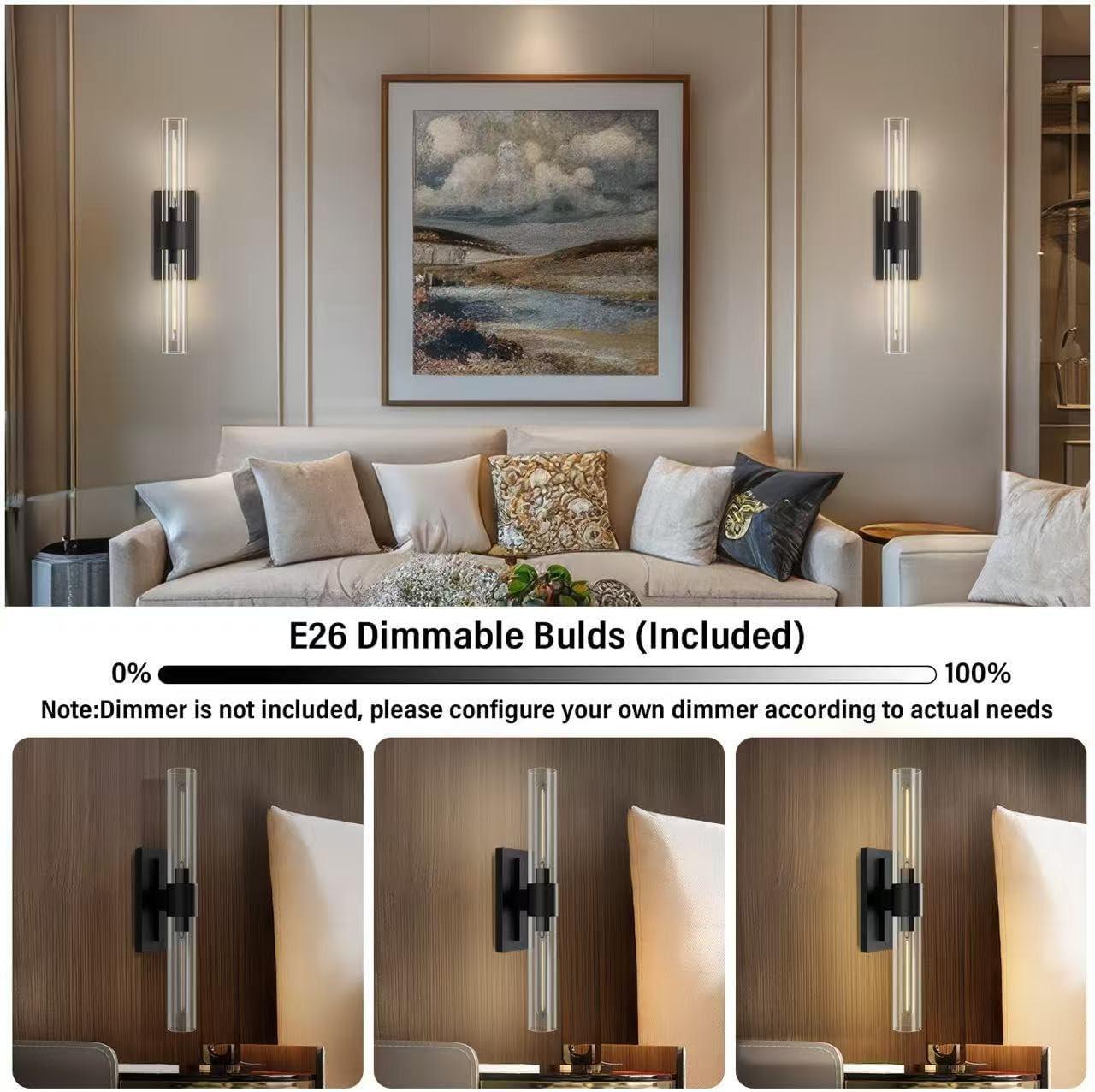 Mailus Wall Sconces, 22.8" Industrial-Chic Dual Glass Cylinder Wall Sconce(Set of 2)