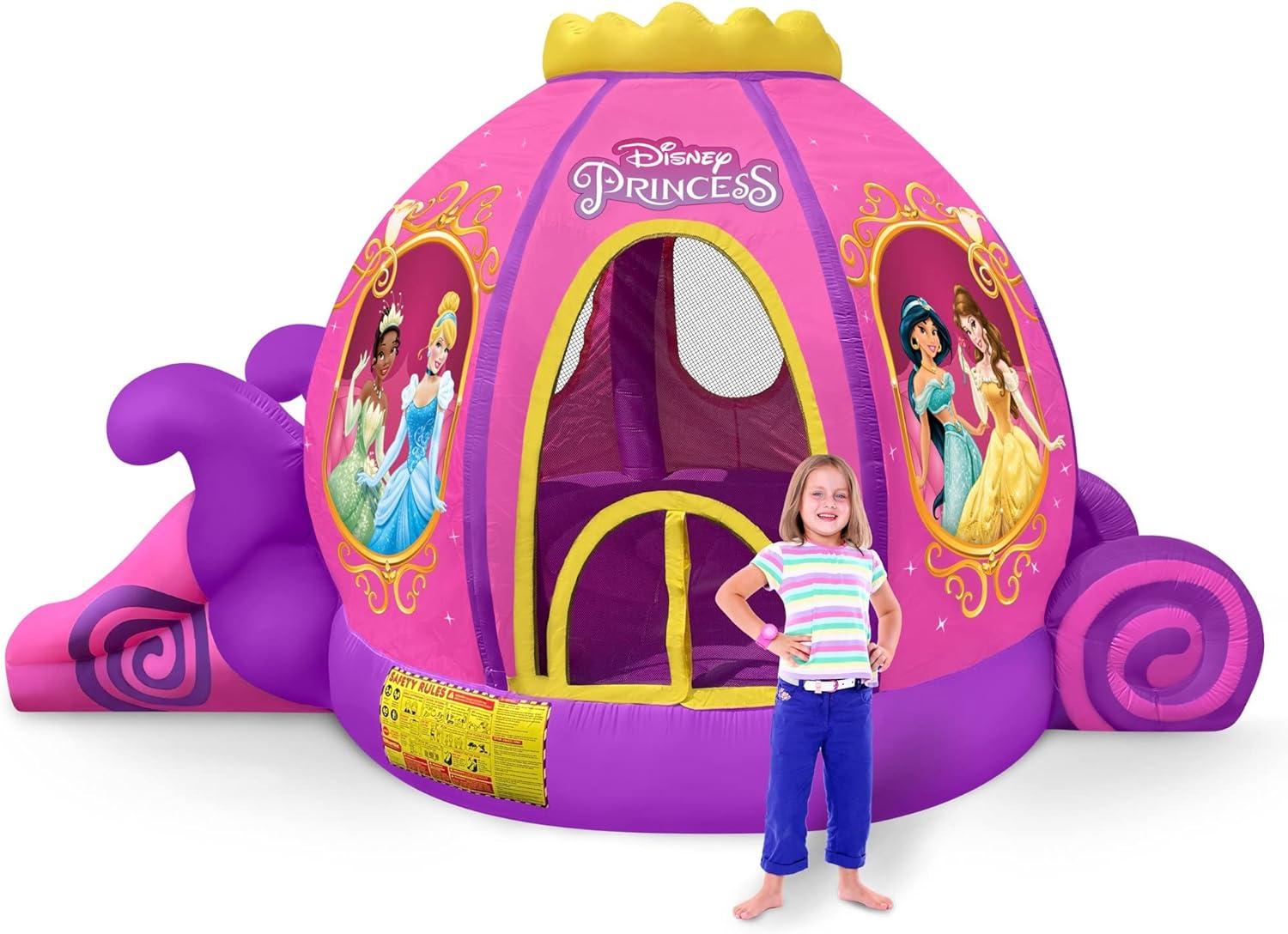 Funormous Disney Princess Carriage Inflatable Outdoor Bounce House with Slide and Ball Pit