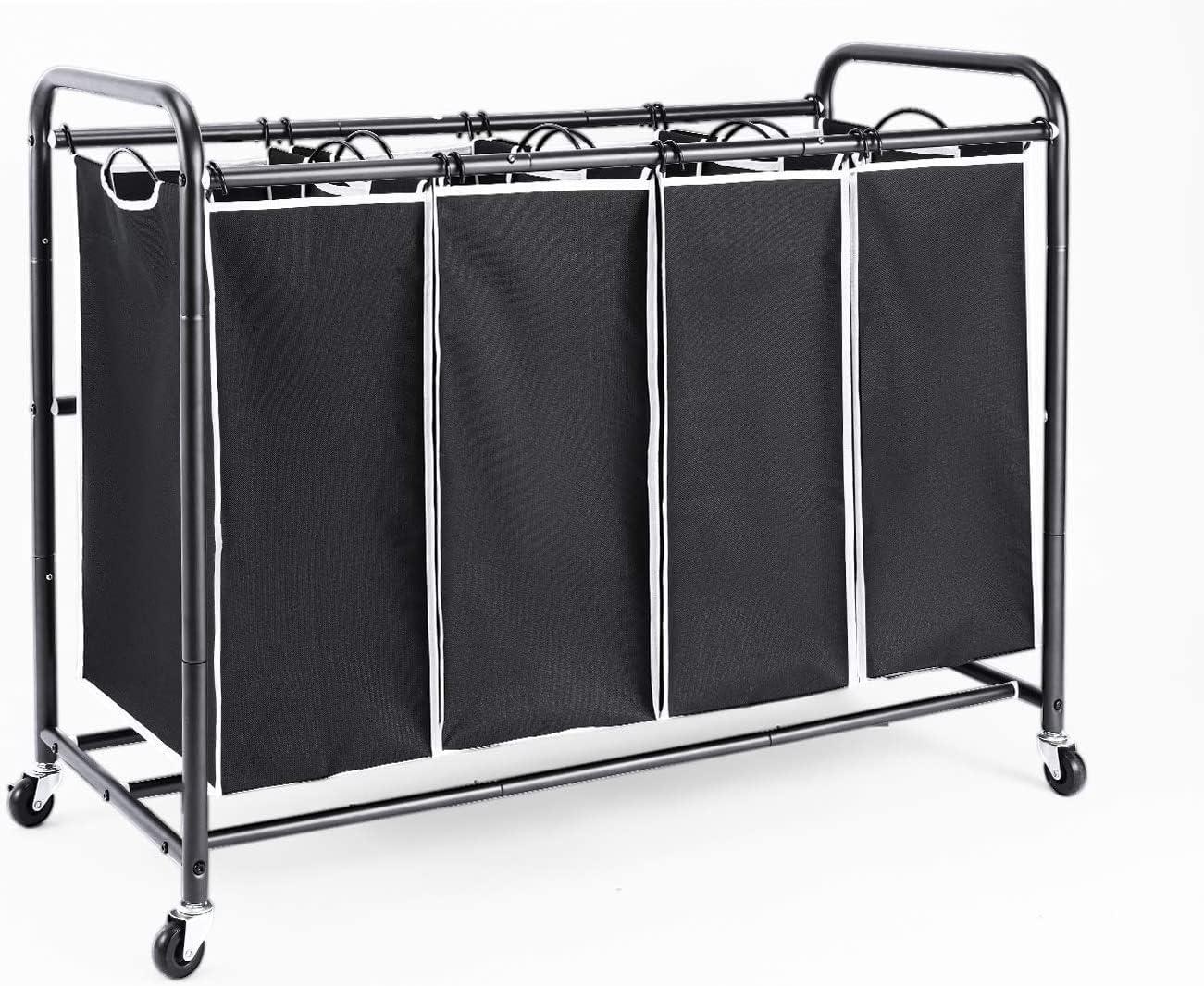 Black 4-Compartment Rolling Laundry Sorter with Removable Bags