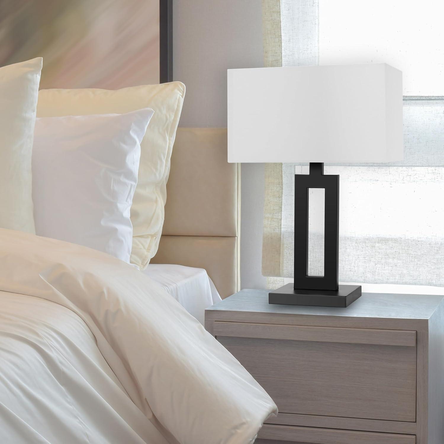 Globe Electric D'Alessio 20" Matte Black Table Lamp with White Linen Shade, 67045