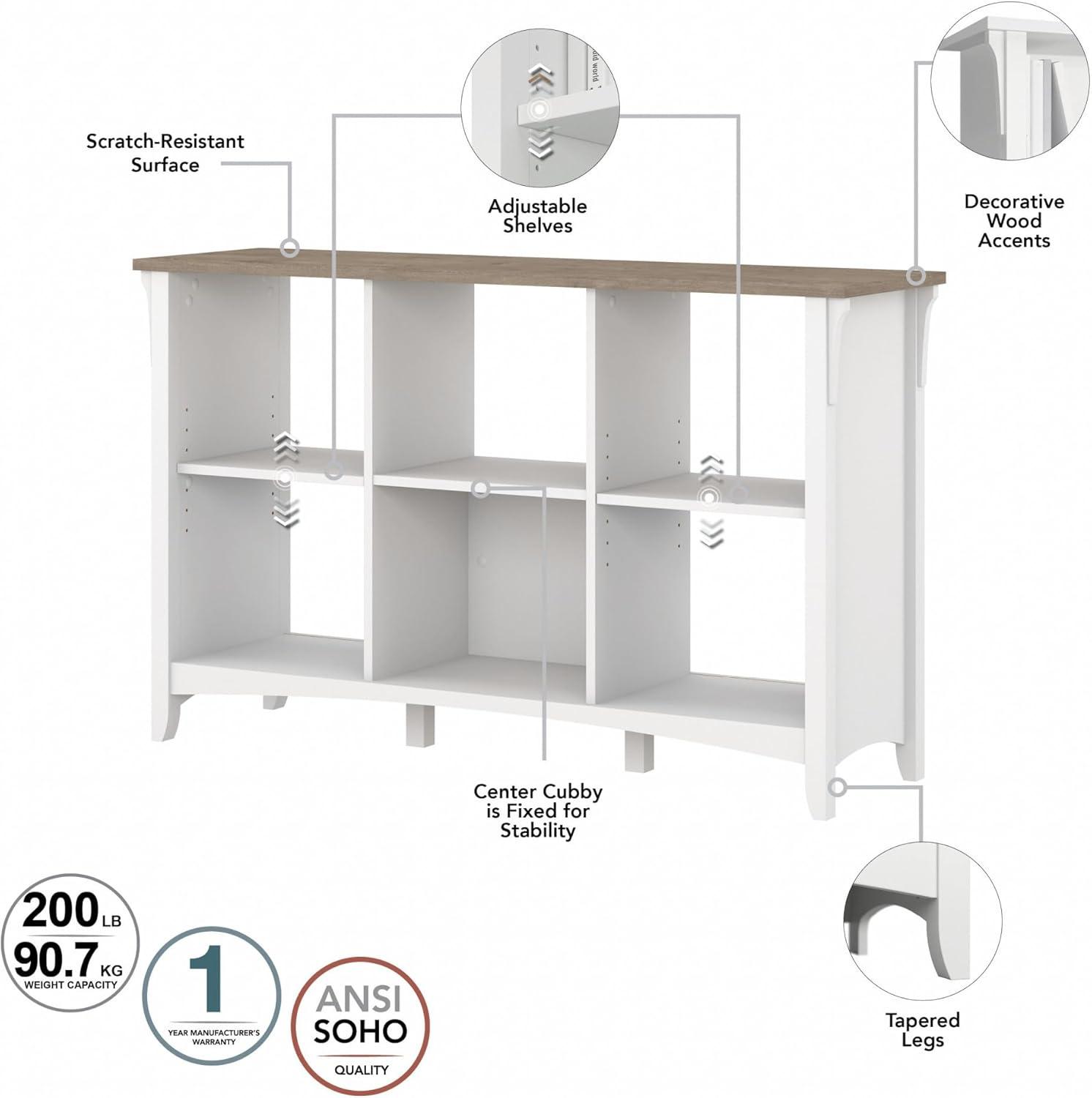 Bush Furniture Salinas 6 Cube Bookcase Organizer, Shiplap Gray & Pure White