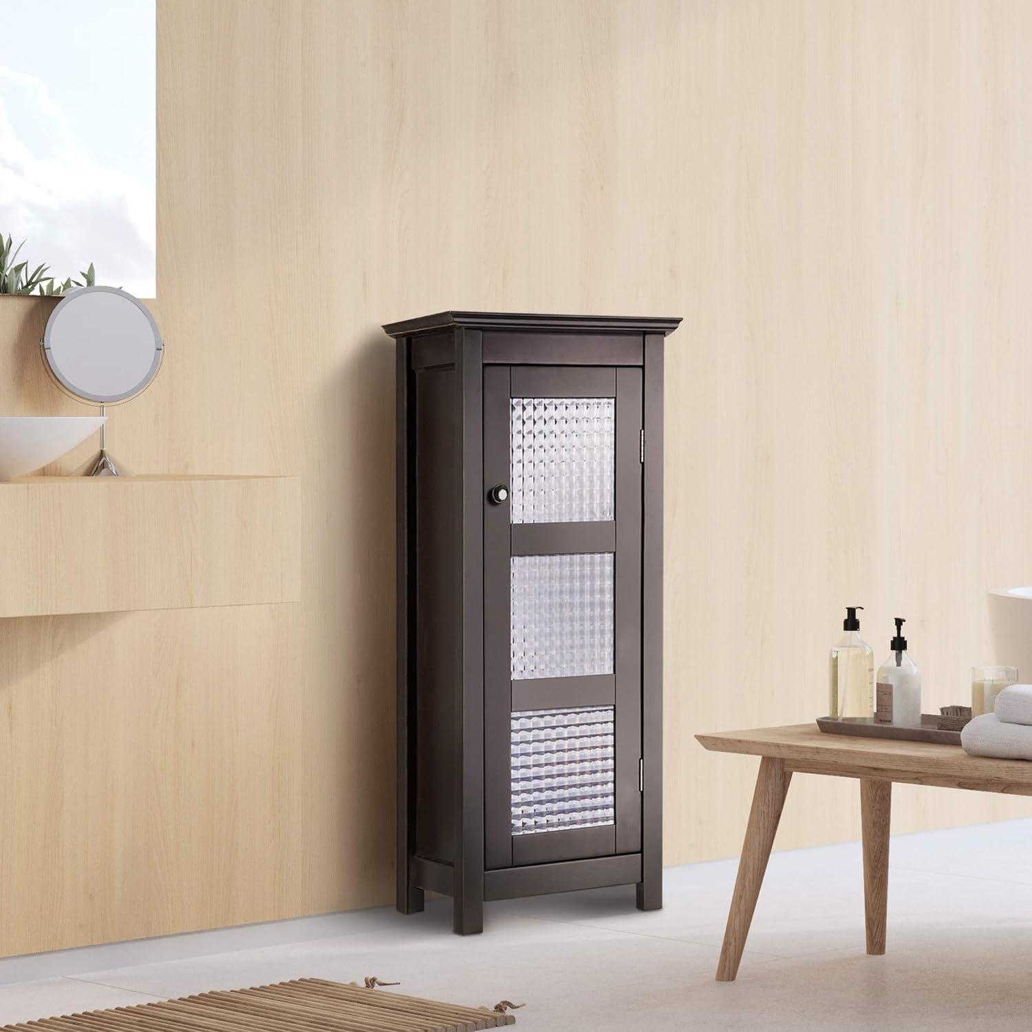 Teamson Home Chesterfield Freestanding Floor Accent Cabinet with Waffle Glass Panel, Espresso