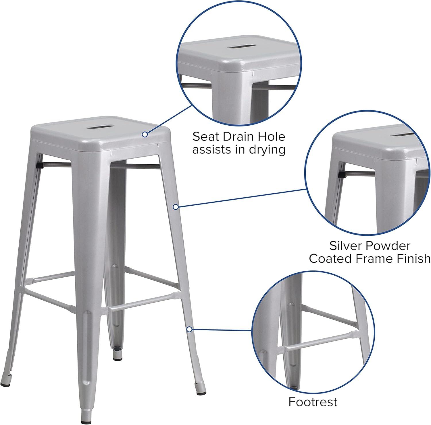 Flash Furniture Commercial Grade 30" High Backless Metal Indoor-Outdoor Barstool with Square Seat