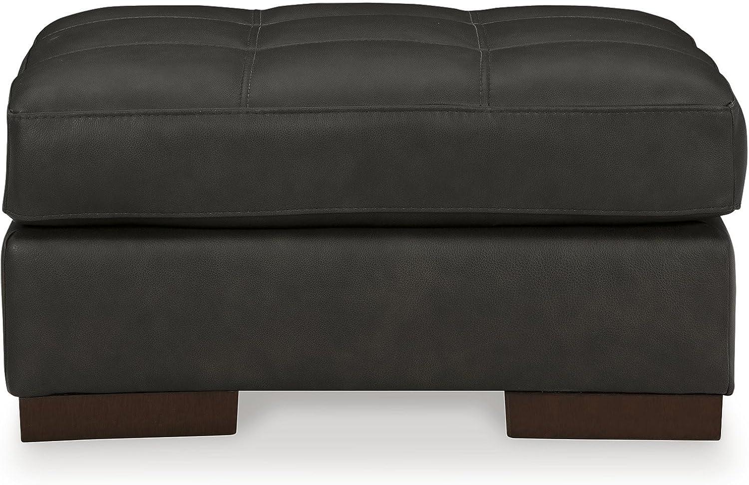 Signature Design by Ashley Contemporary Luigi Leather Ottoman, Black