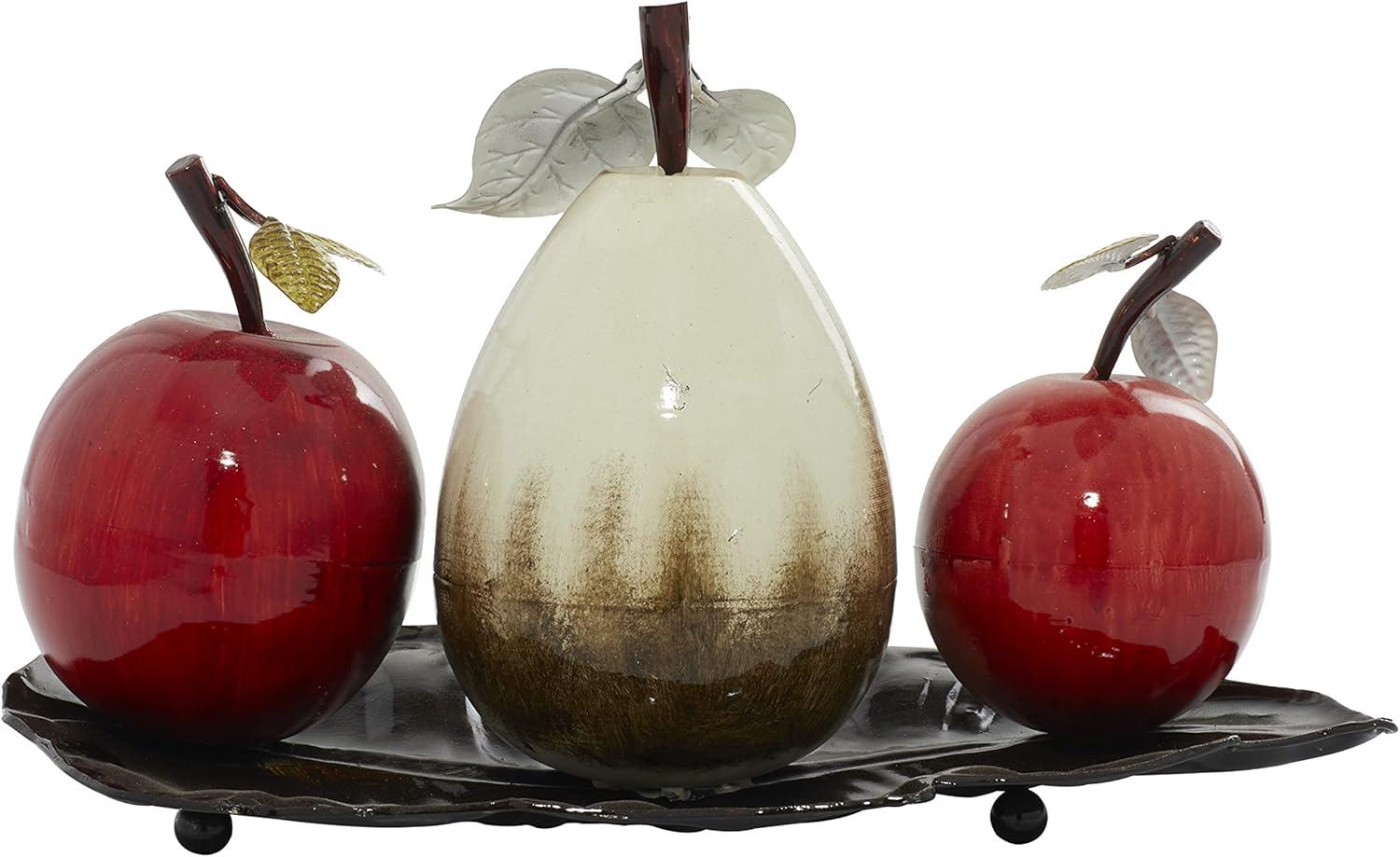 Red and Beige Metal Fruit Sculpture with Platter