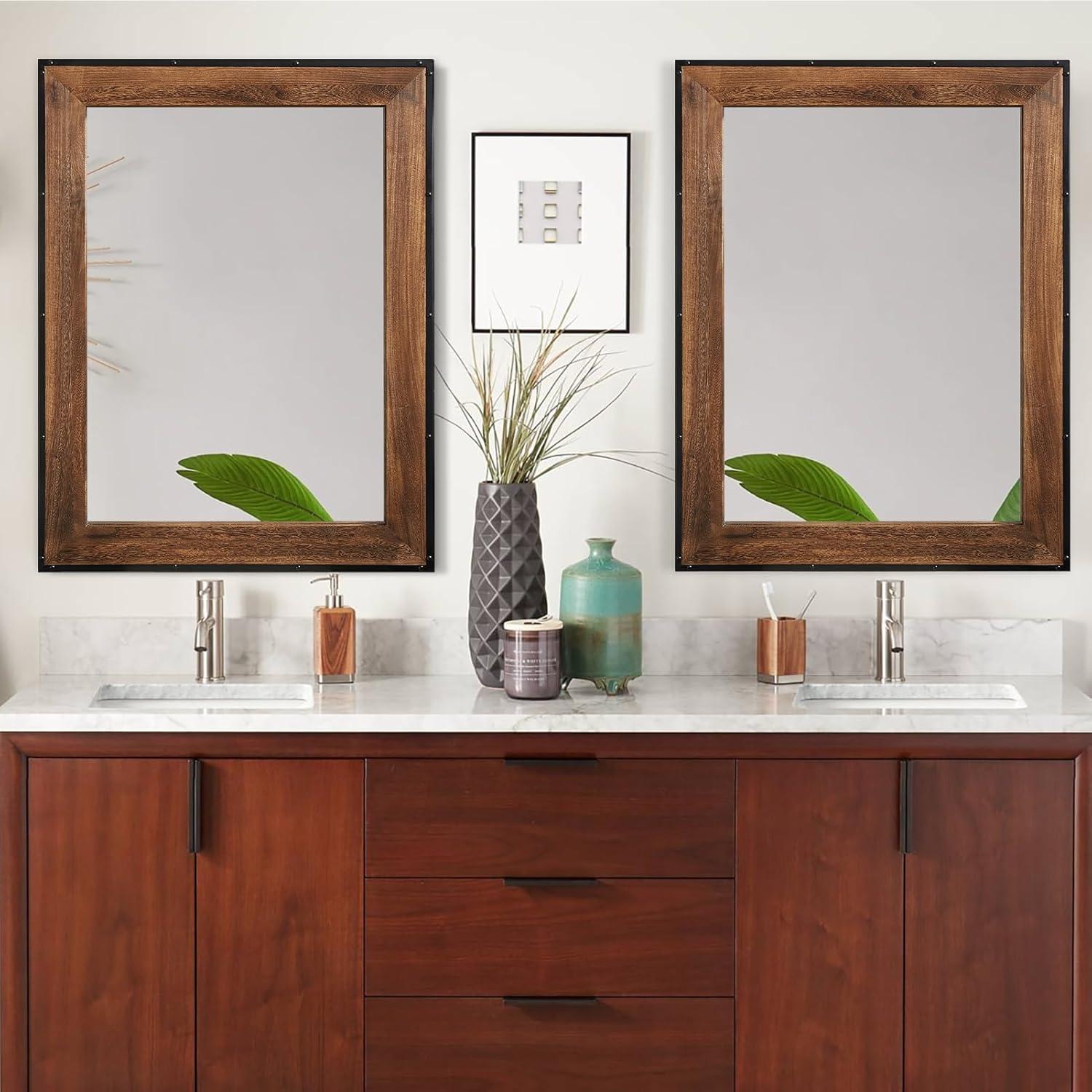 Rustic Natural Wood and Iron Rectangular Wall Mirror