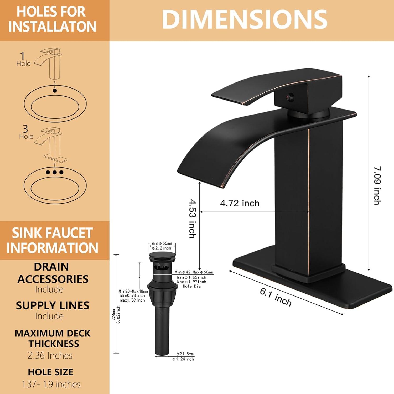 Oil Rubbed Bronze Single Handle Waterfall Bathroom Faucet