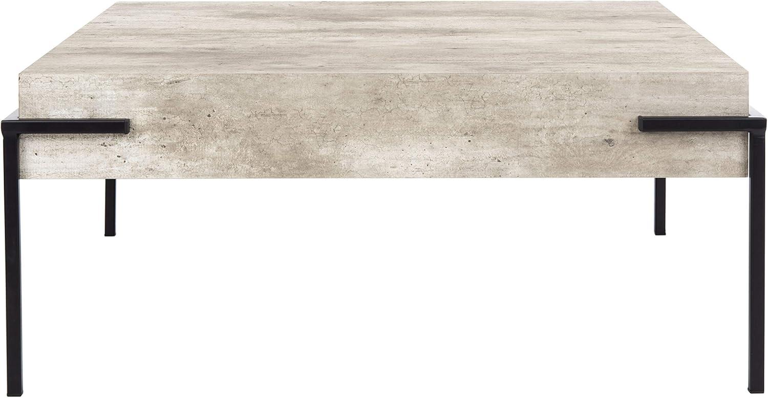 Eli Square Coffee Table - Light Grey Faux Concrete/Black - Safavieh