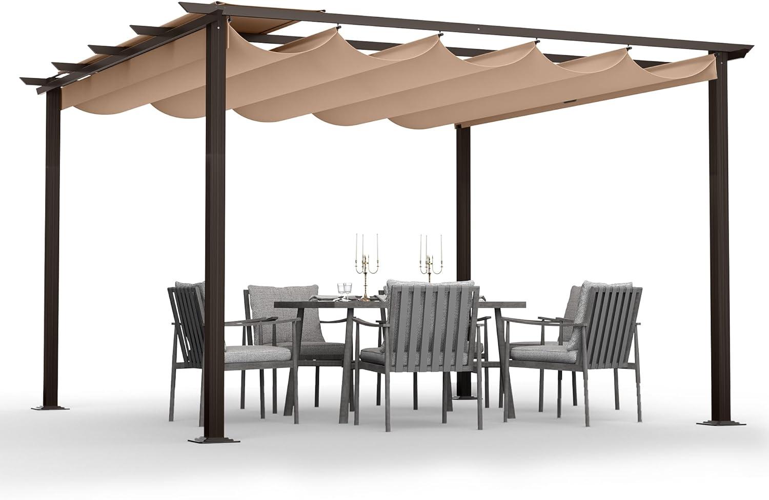 12 ft. x 12 ft. Aluminum Pergola with Brown Retractable Canopy