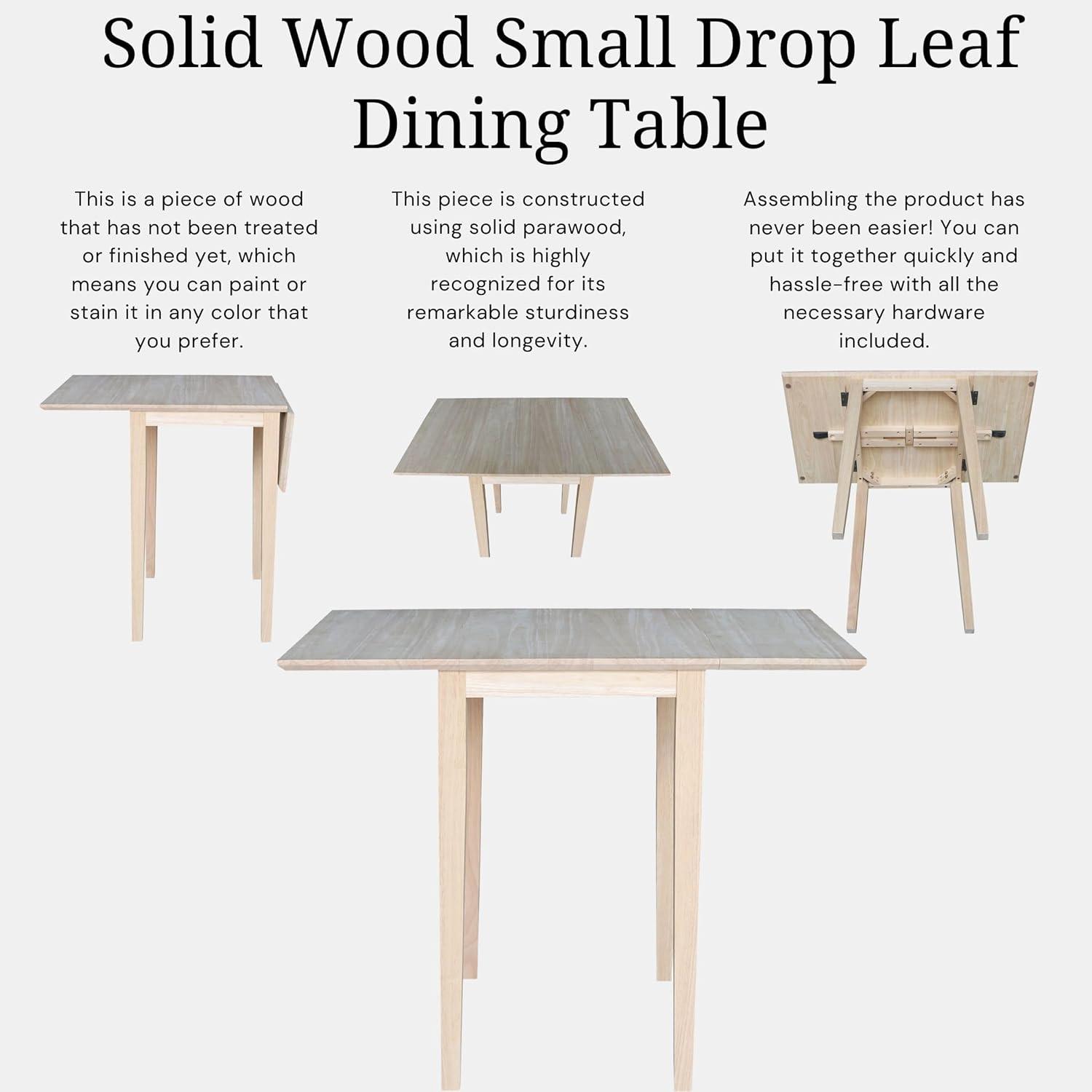 International Concepts Solid Wood Drop Leaf Casual Kitchen and Dining Table - Unfinished