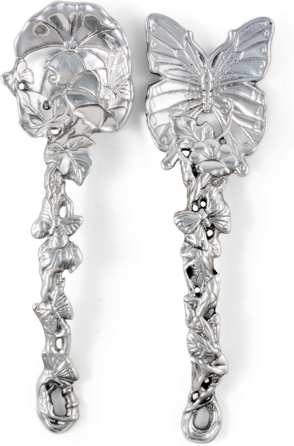 Silver Butterfly and Flower Aluminum Salad Server Set