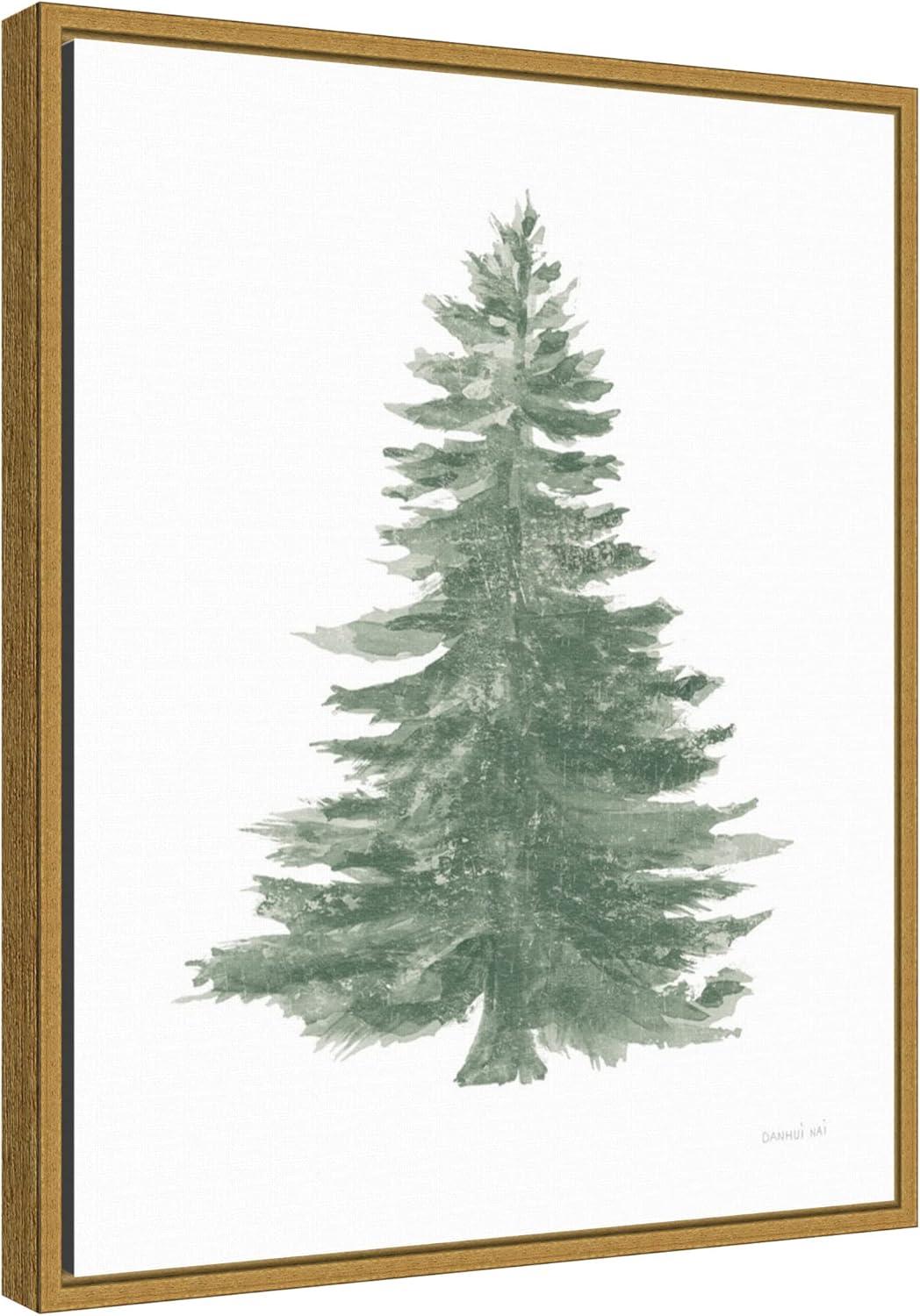 16" x 20" Floursack Holiday Tree by Danhui Nai Framed Canvas Wall Art - Amanti Art: Seasonal Botanical Decor