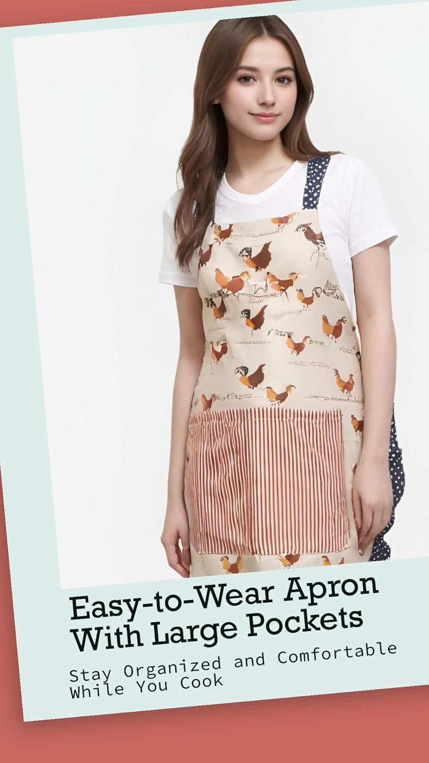 Lovely Flower Pattern Retro Aprons With Large Pockets for Women Girls Cooking Kitchen Bakery Mother's Gift