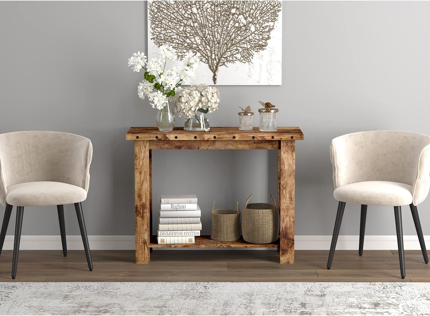 Modern 39" Brown Reclaimed Wood Console Table with Shelf