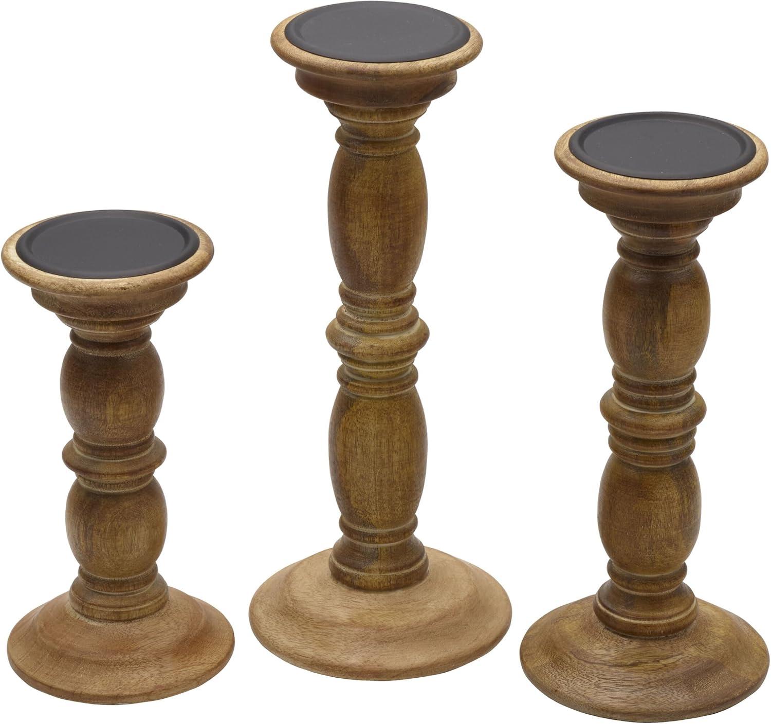 Elements 3 Piece Wood Tabletop Candlestick Set