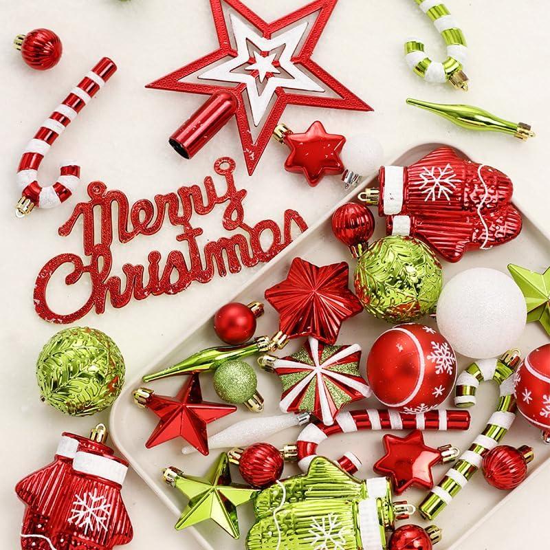 BENESKY Christmas Tree Decorations Set, 70ct Red and White Shatterproof Christmas Ball Ornaments Bulk, Hanging Ornaments for Christmas Trees Xmas Holiday Decor