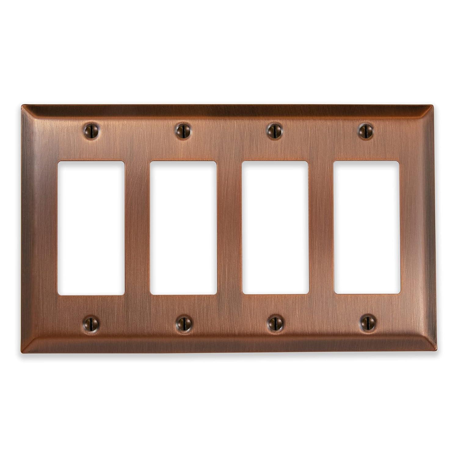 Amerelle 163R4AC Century Wallplate, 4 Rocker, Steel, Antique Copper, 1-Pack