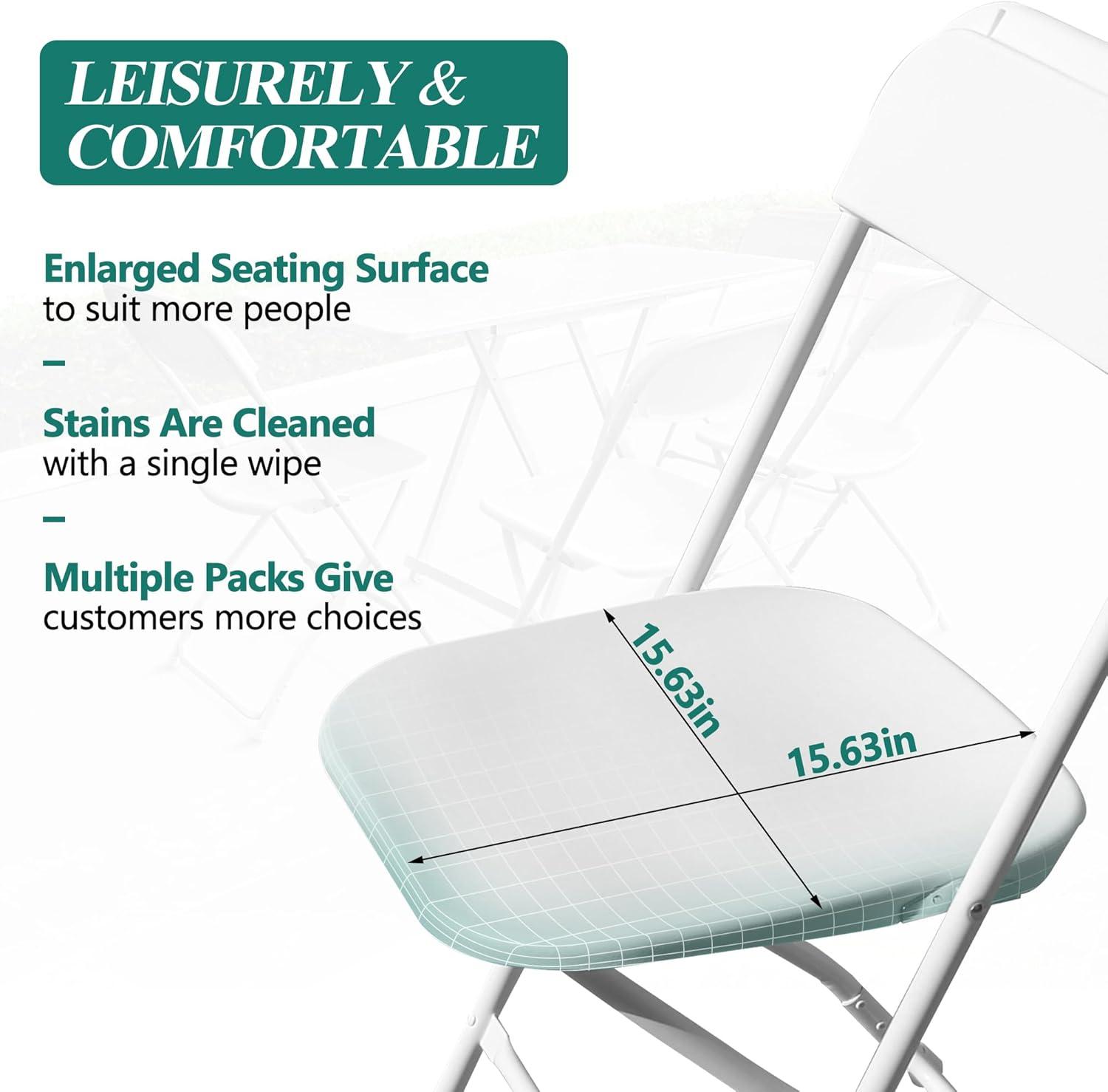 COVERONICS 10 Pack Plastic Folding Chair, Portable Steel Frame Party Chairs Seating, Indoor/Outdoor Stackable Commercial Chair for Home, Office, Weddings & Events, 550lbs Weight Capacity, White