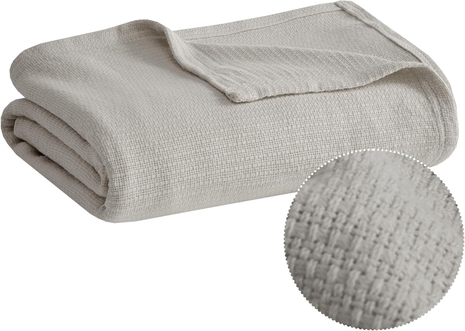 Twin Freshspun Basketweave Cotton Bed Blankets Gray