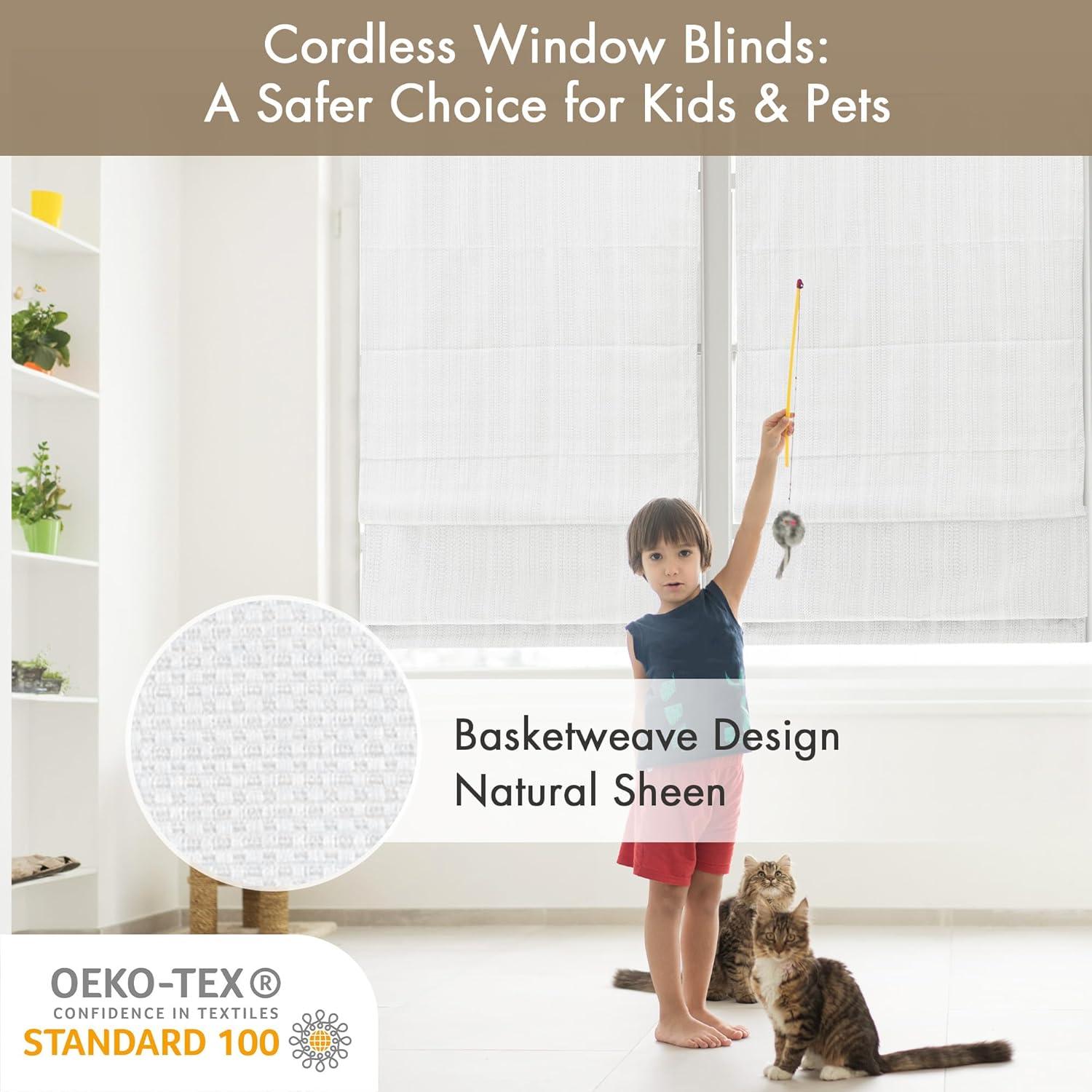 27"x64" Paxton Basketweave Room Darkening Cordless Roman Shade White - Madison Park: Window Blinds, Indoor Use