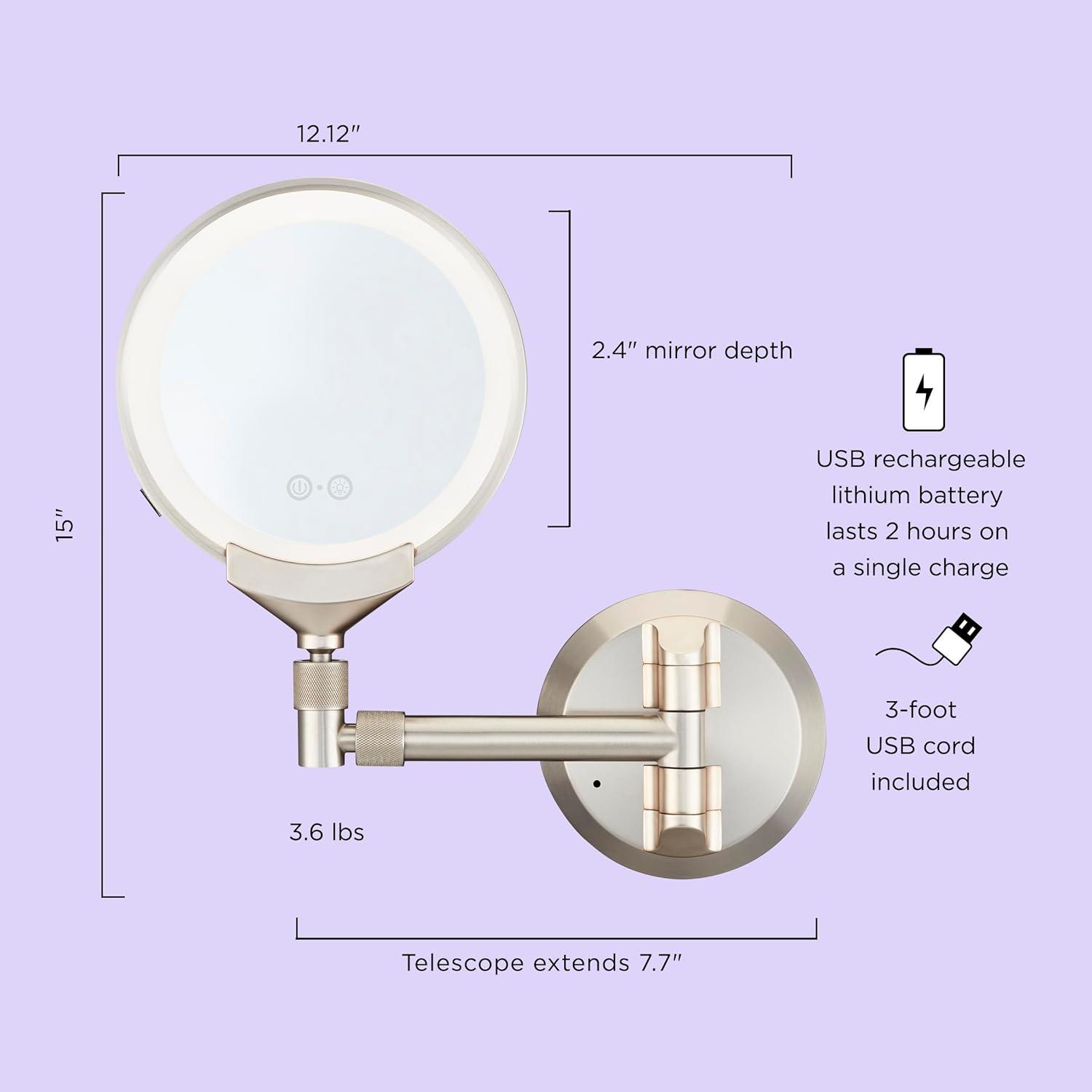 Conair LED Wall Mounted Telescoping 1X/10X Cordless Rechargeable Mirror -