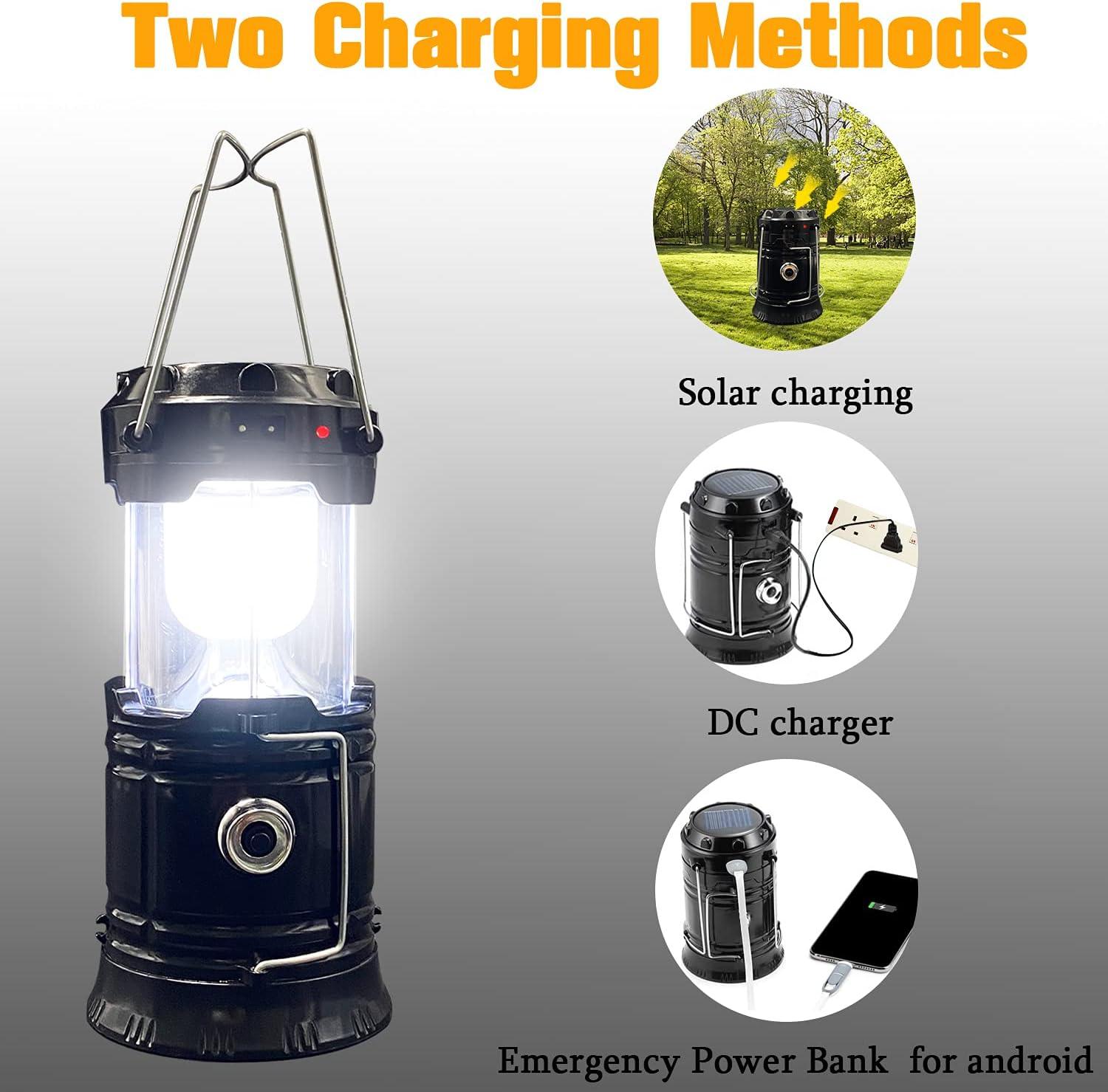 Maison Products 2-Pack Collapsible Camping Lantern Solar USB Rechargeable Portable Lightweight Waterproof LED Flashlight Survival Kits