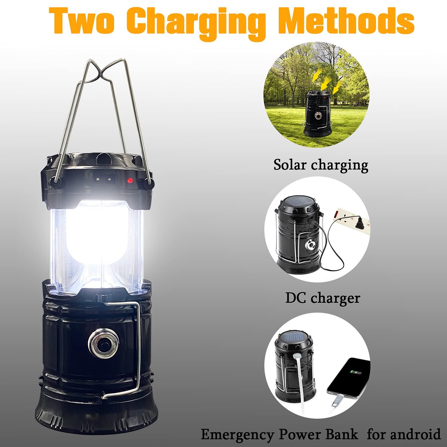 Maison Products 2-Pack Collapsible Camping Lantern Solar USB Rechargeable Portable Lightweight Waterproof LED Flashlight Survival Kits